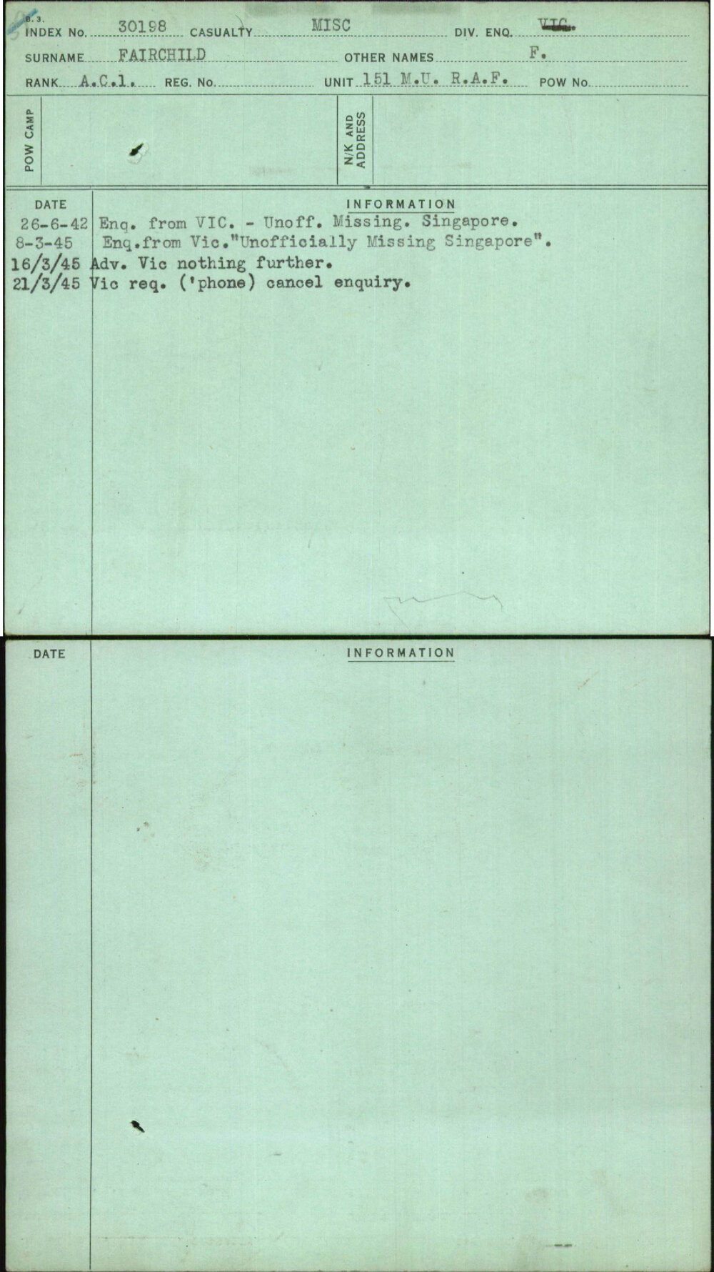 Fairchild, F, [No Service Number]