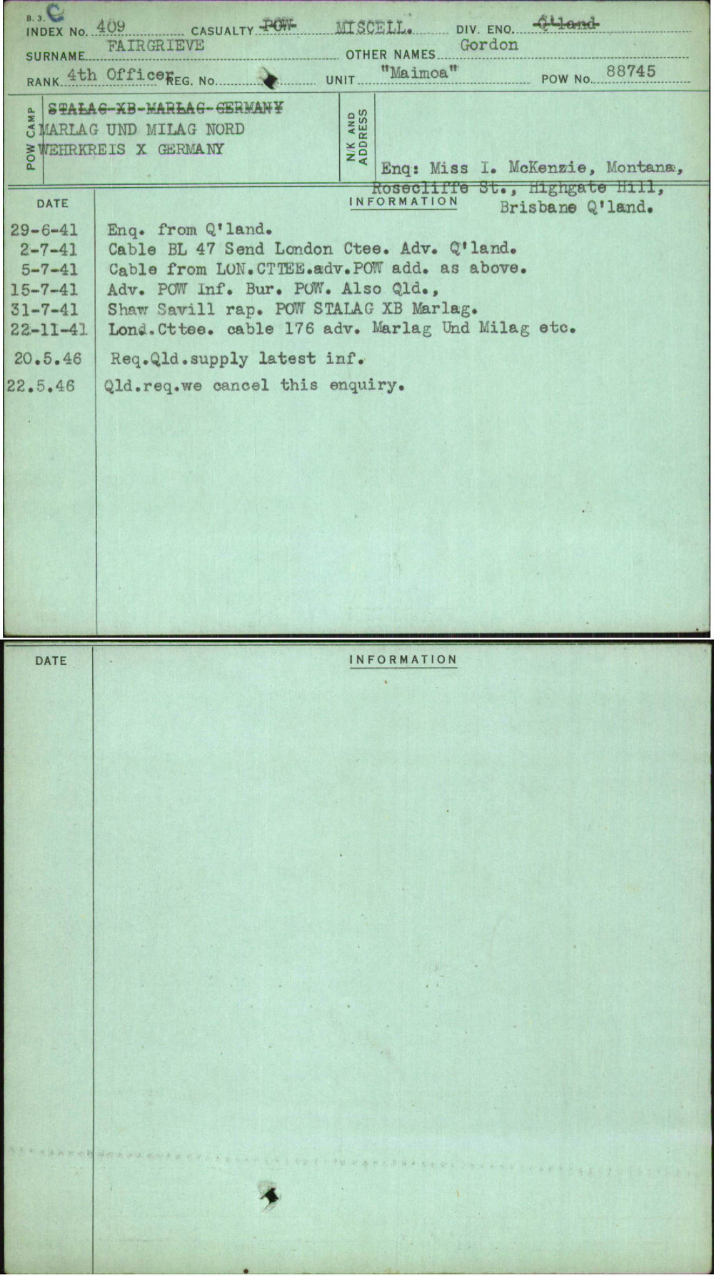 Fairgrieve, Gordon, [No Service Number]