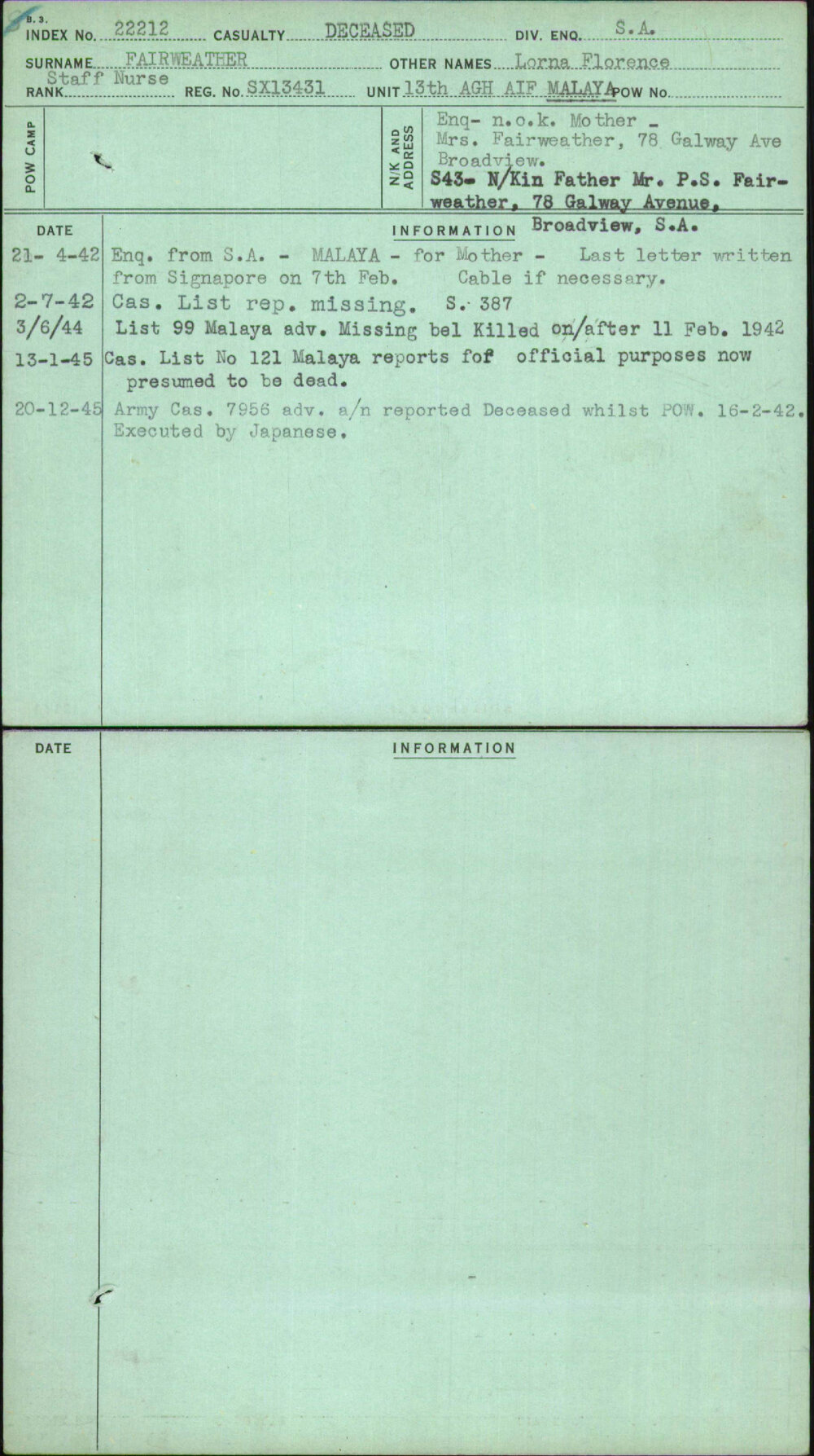 Fairweather, Lorna Florence, SX13431