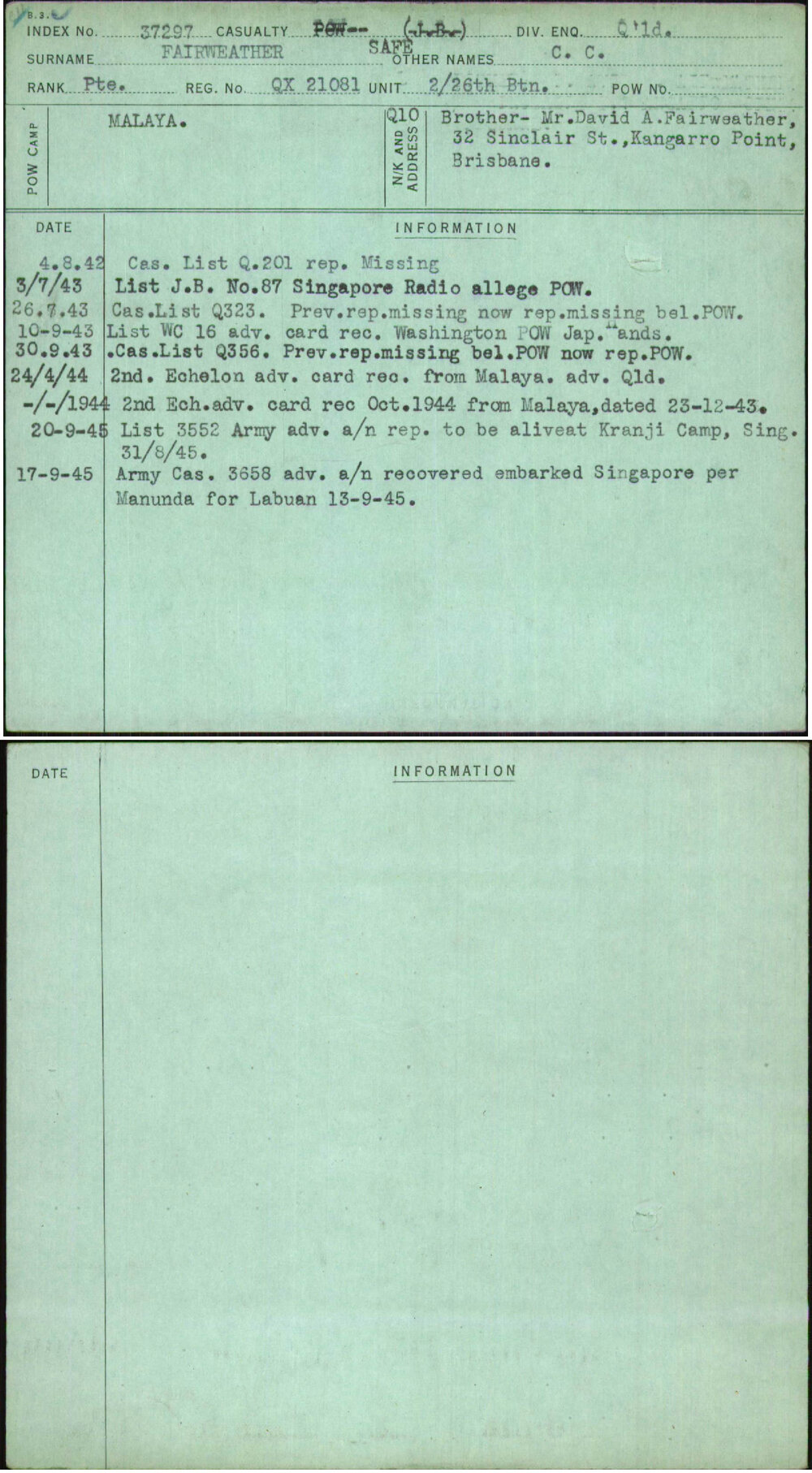 Fairweather, C C, QX21081