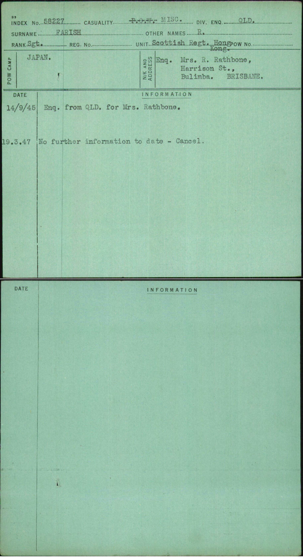 Farish, R, [No Service Number]