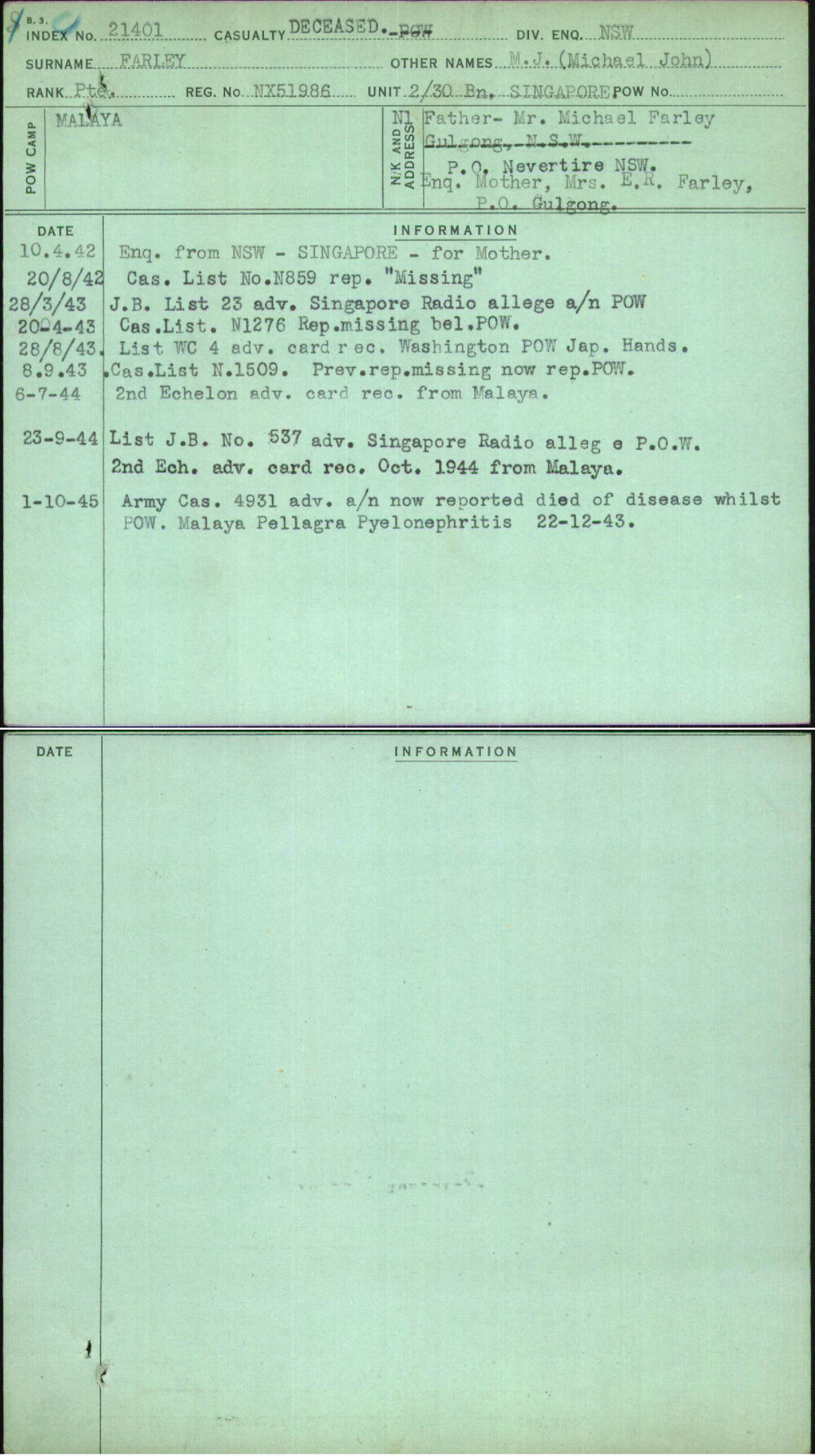 Farley, M J (Michael John), NX51986