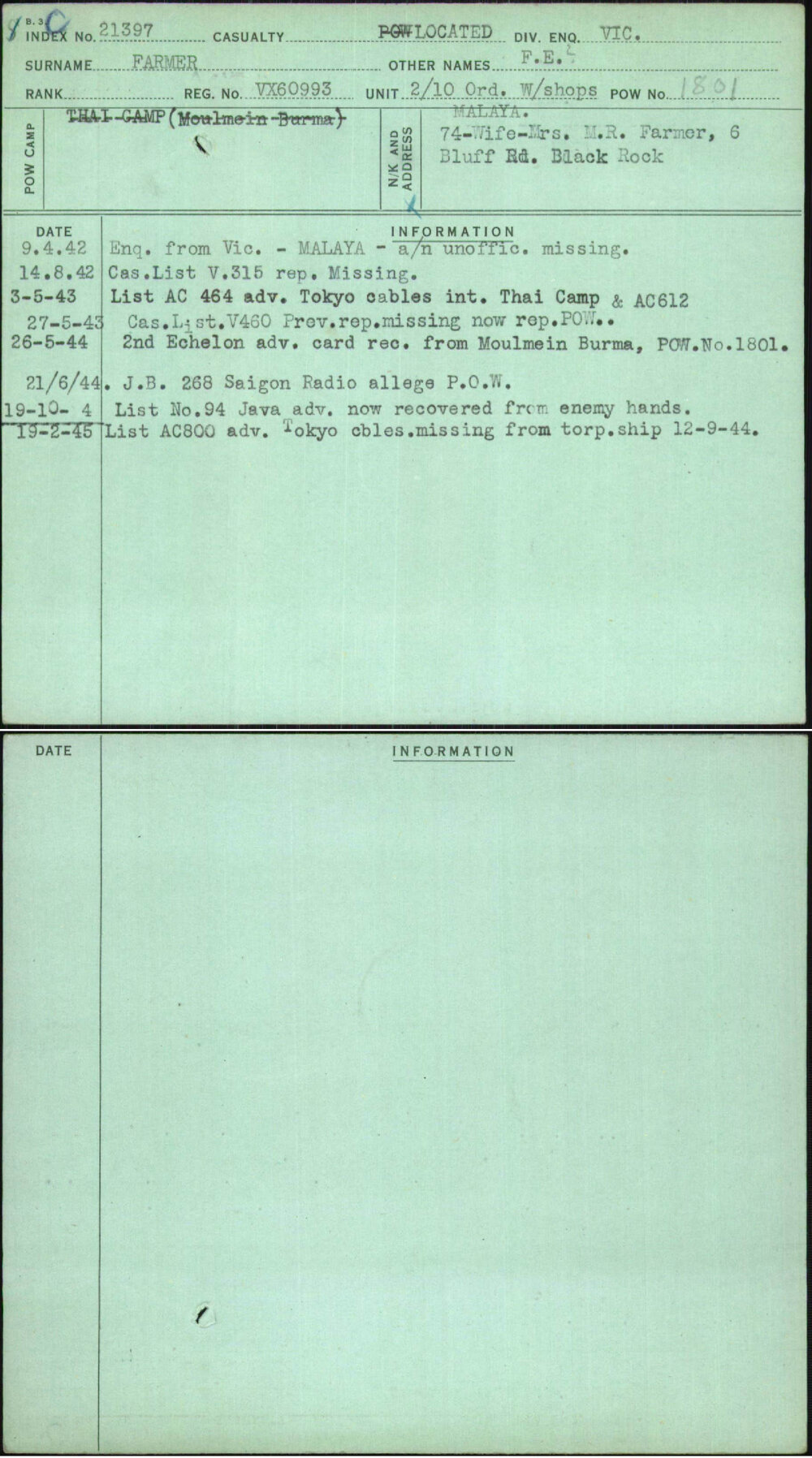 Farmer, F E, VX60993