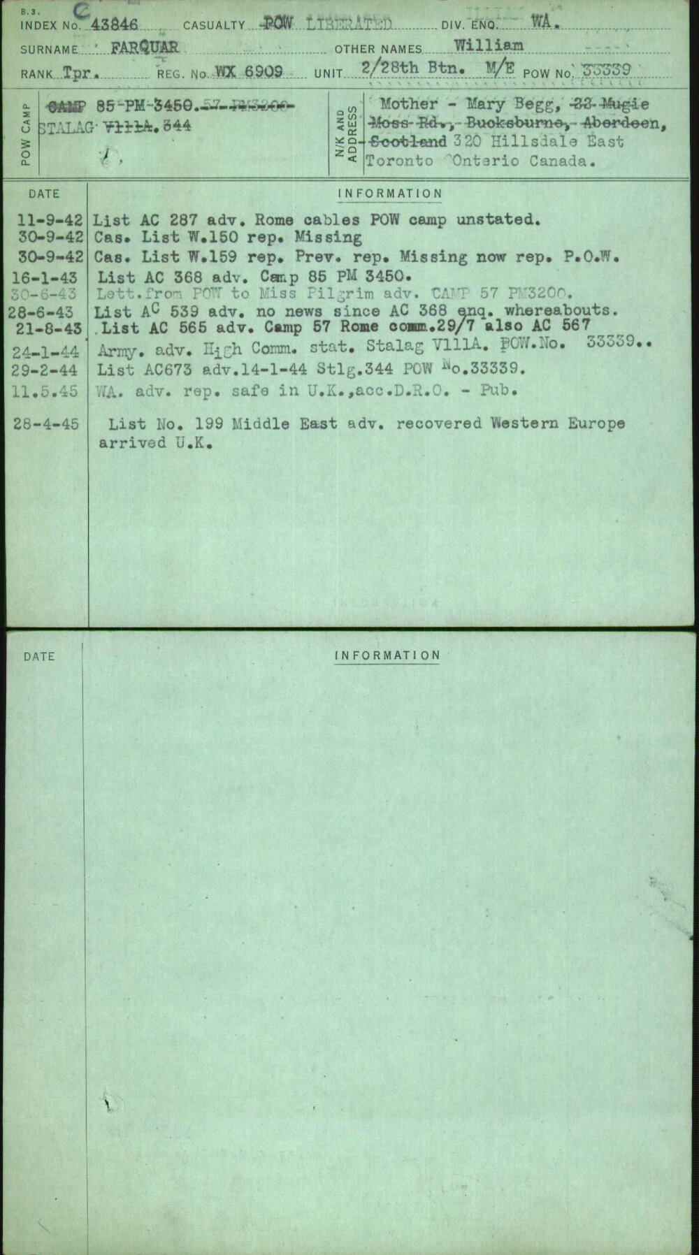 Farquar, William, WX6909