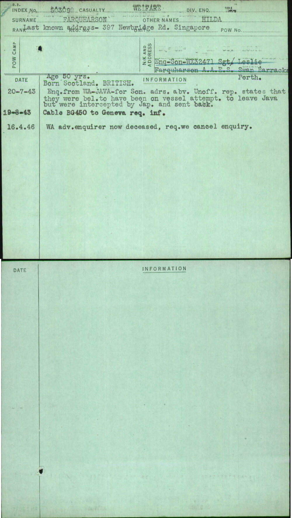 Farquharson, Hilda, [No Service Number]