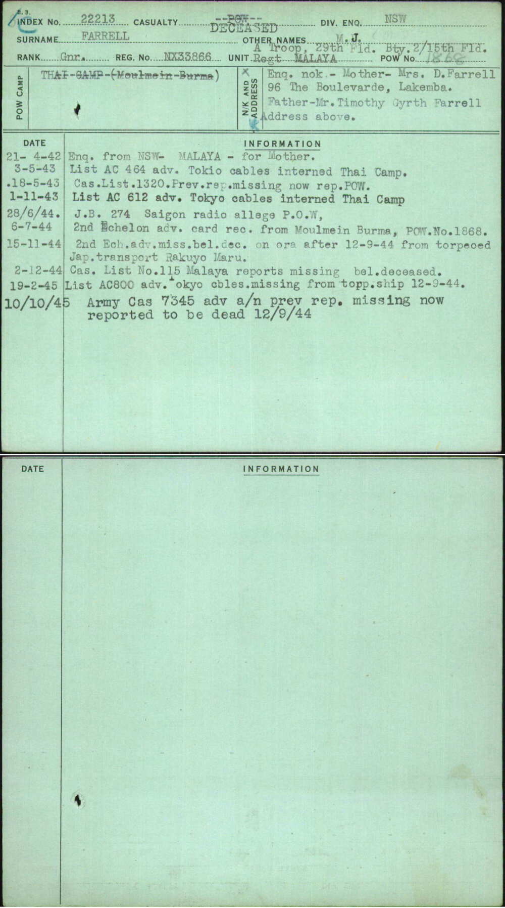Farrell, M J, NX33866