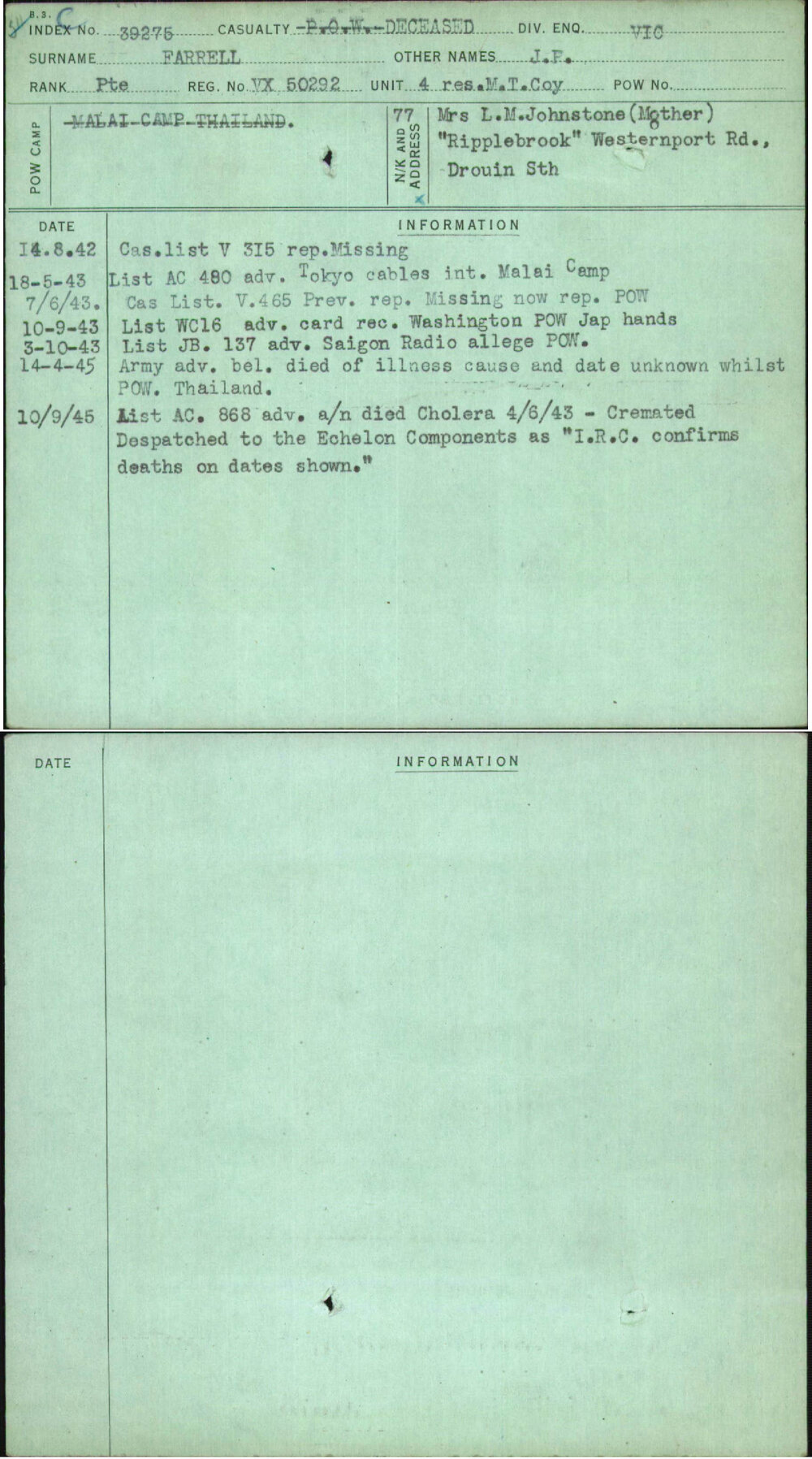 Farrell, J P, VX50292