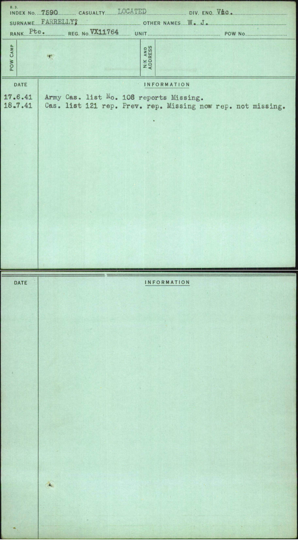 Farrelly, W J, VX11764