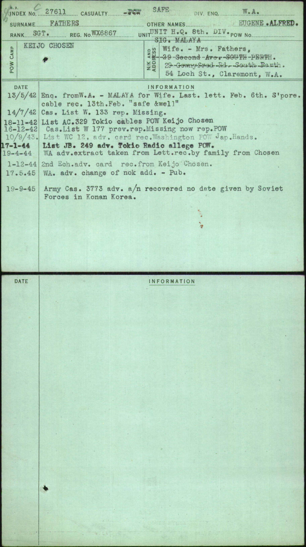 Fathers, Eugene Alfred, WX6867