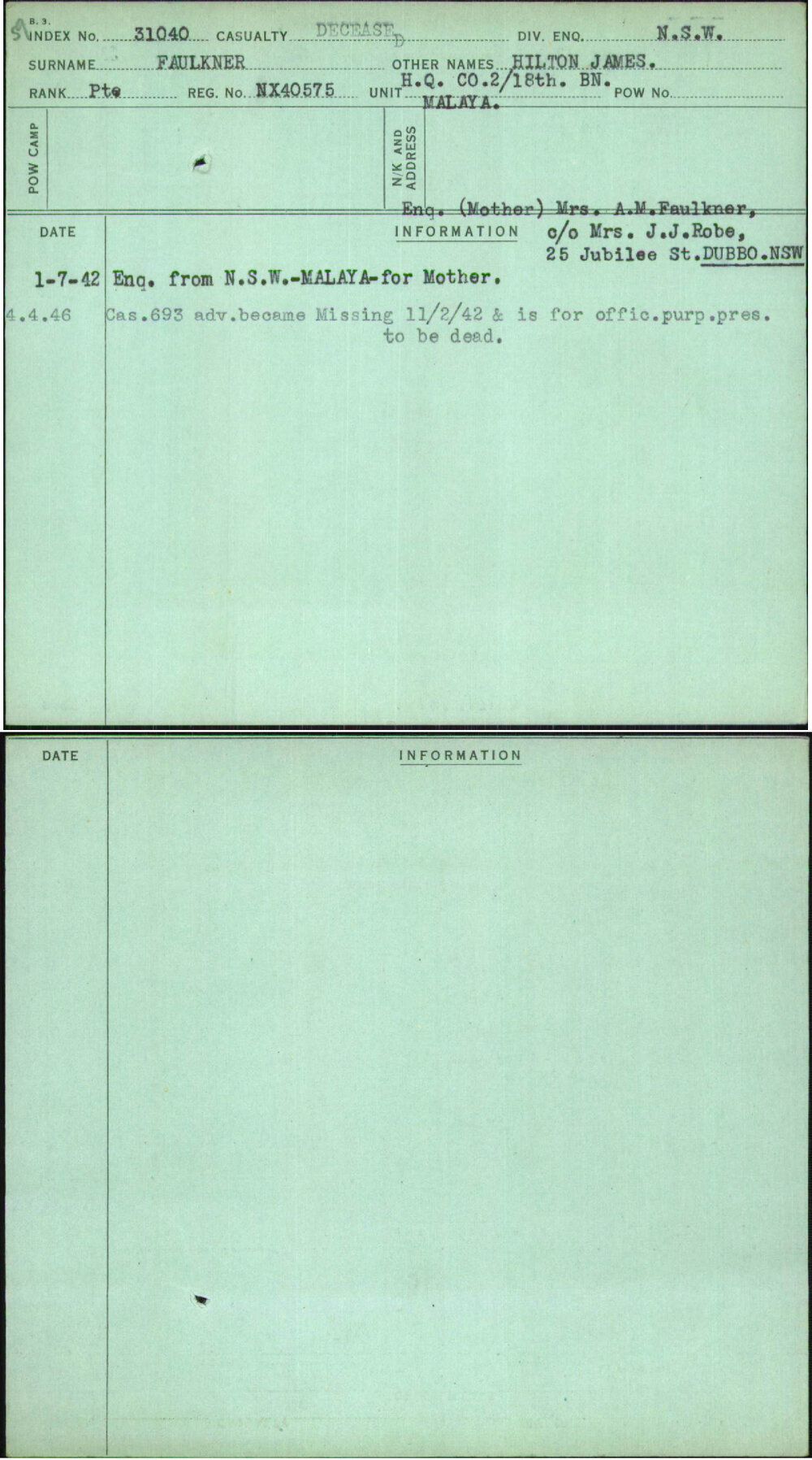 Faulkner, Hilton James, NX40575