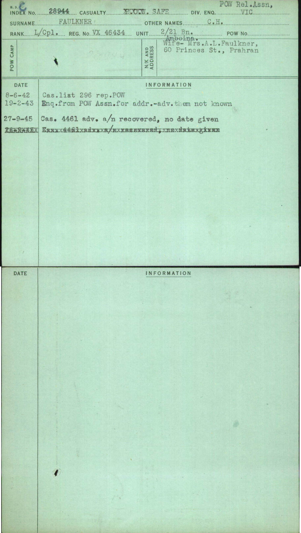 Faulkner, C H, VX46434