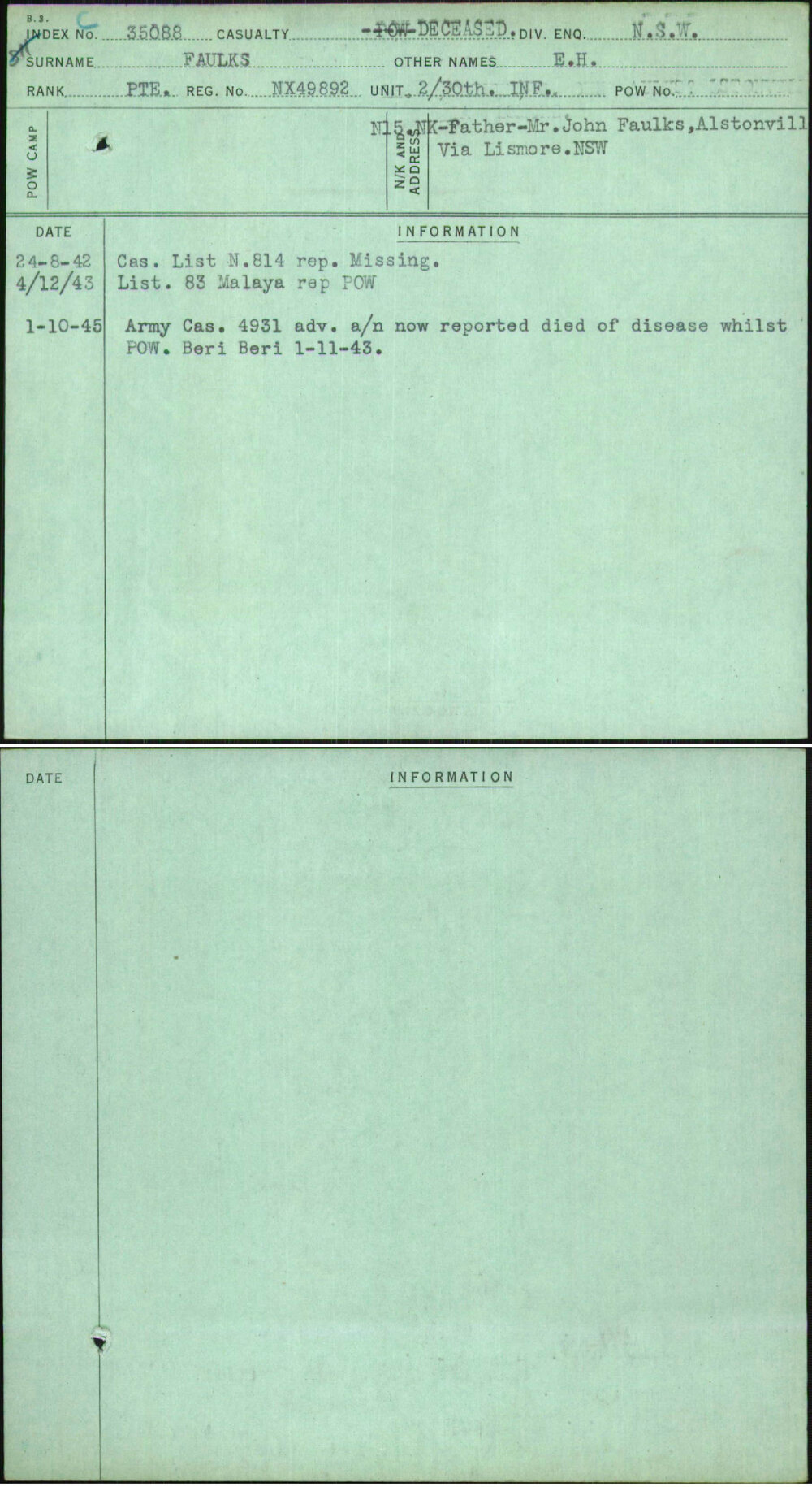 Faulks, E H, NX49892