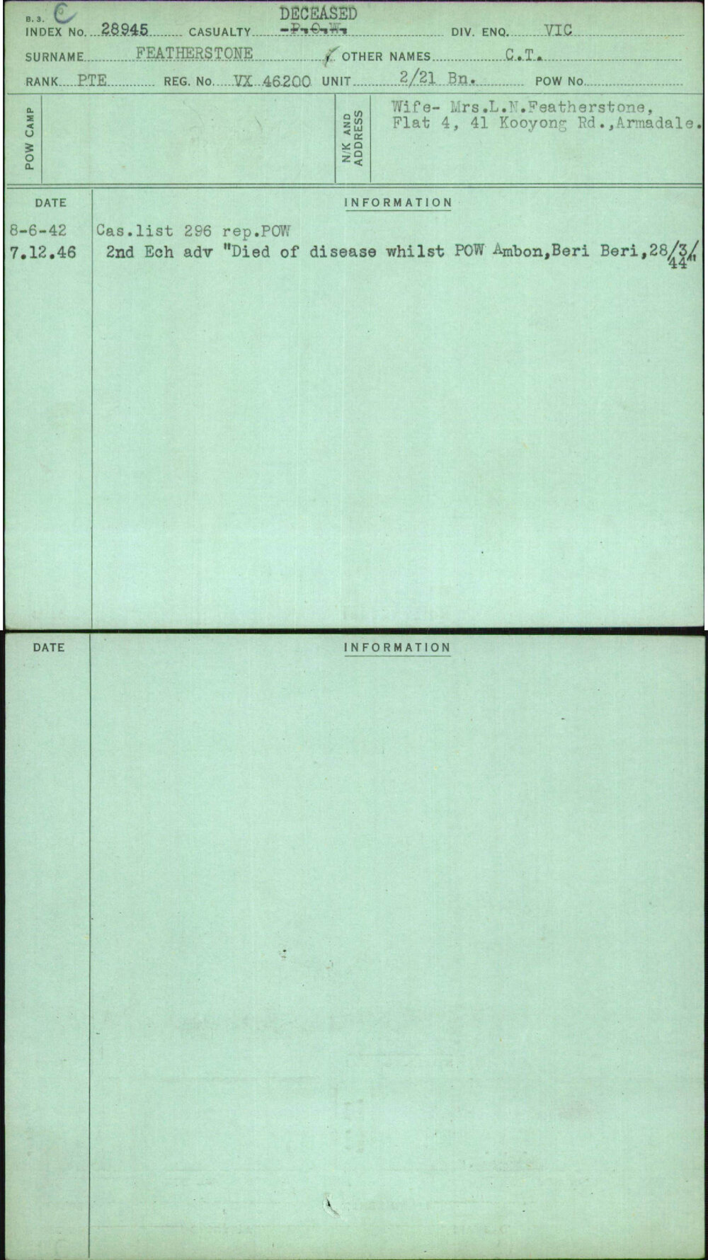 Featherstone, C T, VX46200