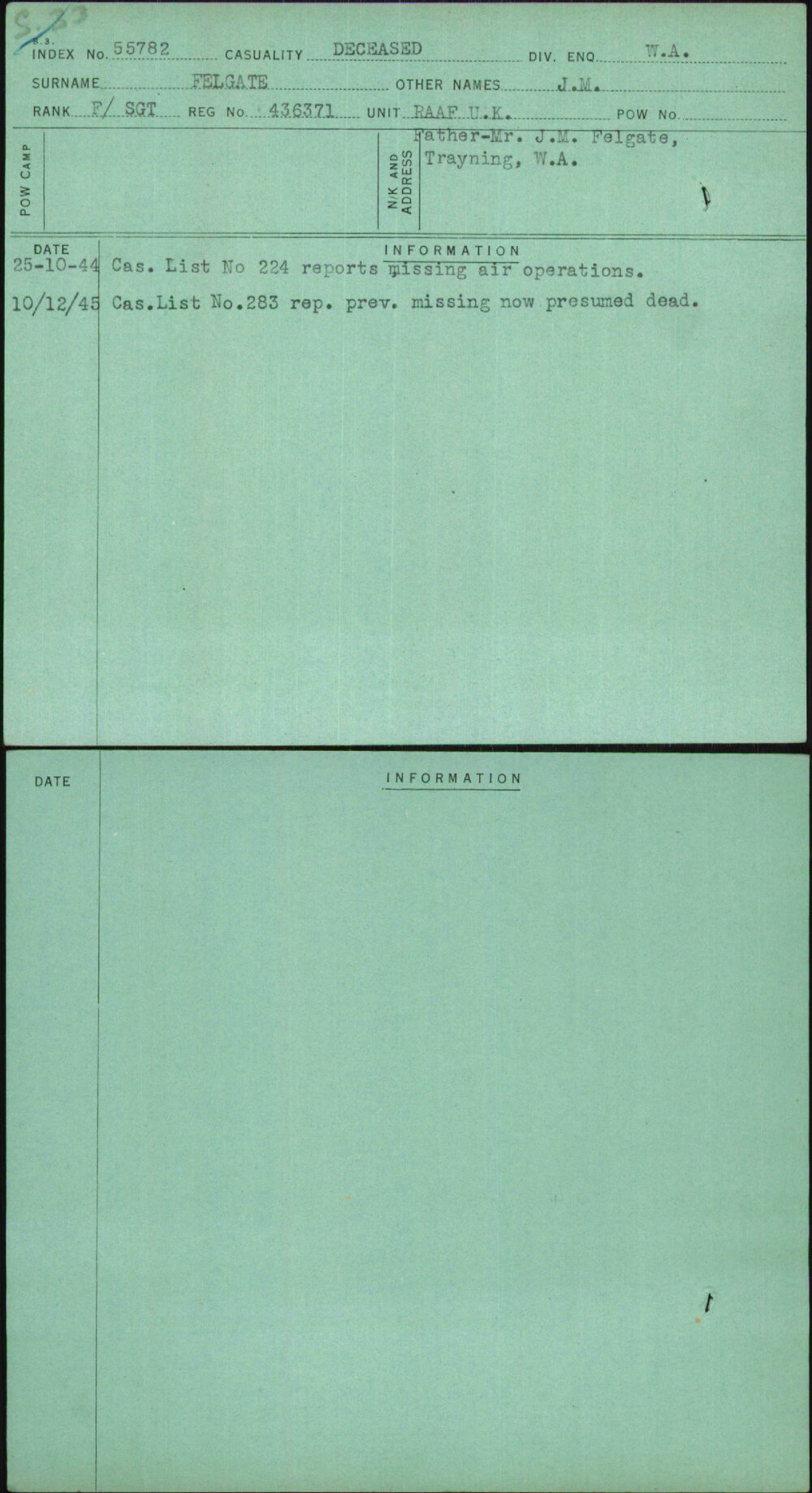 Felgate, J M, 436371