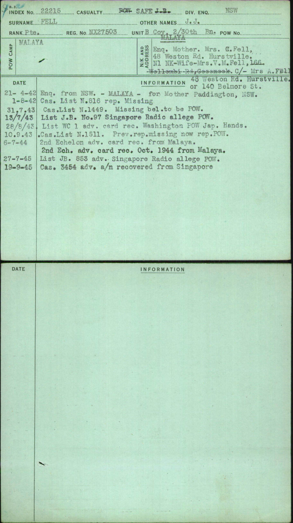 Fell, J J, NX27503