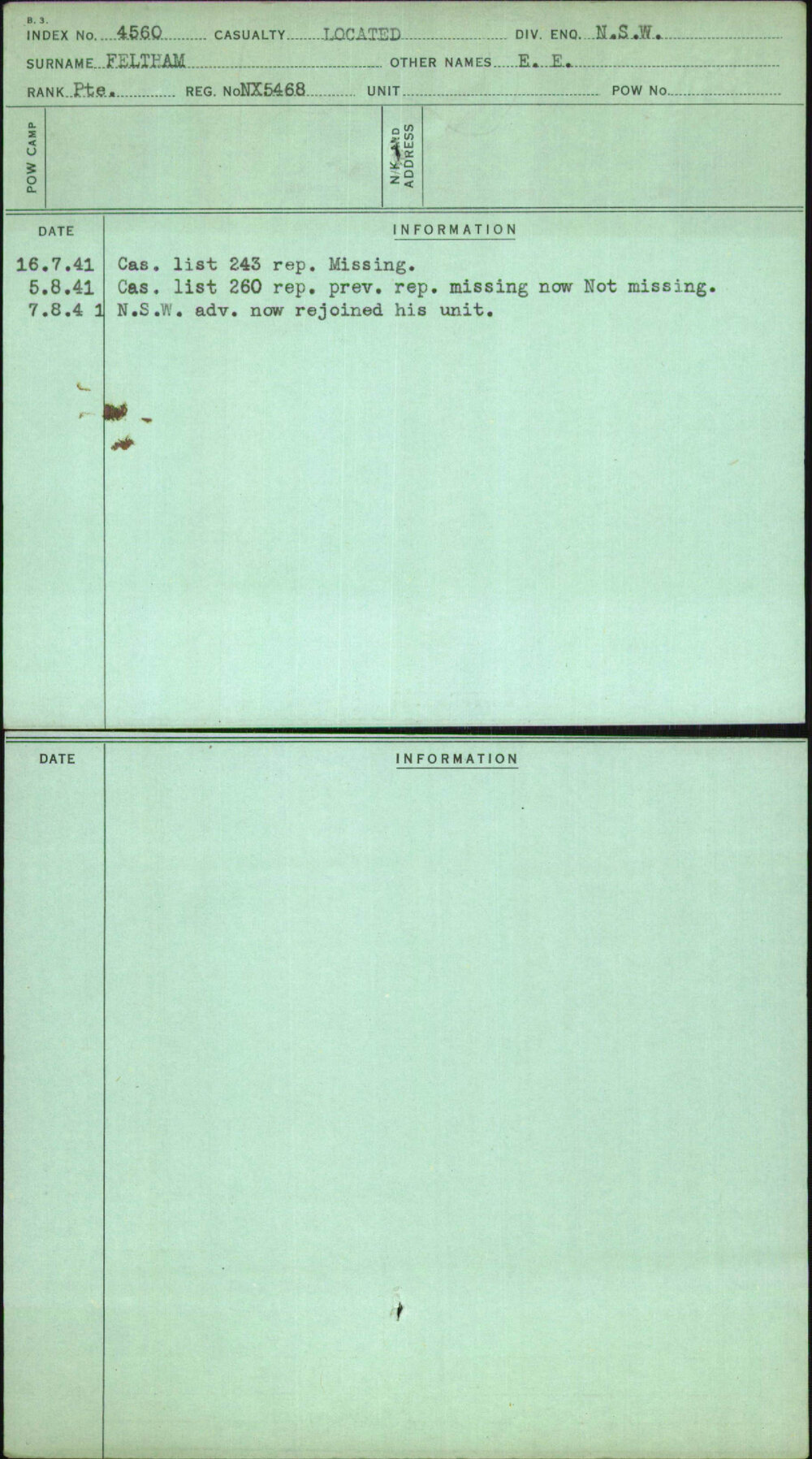 Feltham, E E, NX5468