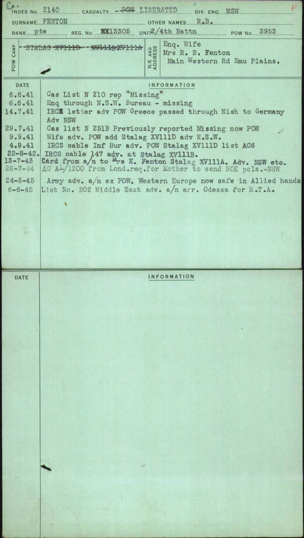 Fenton, R B, NX13305