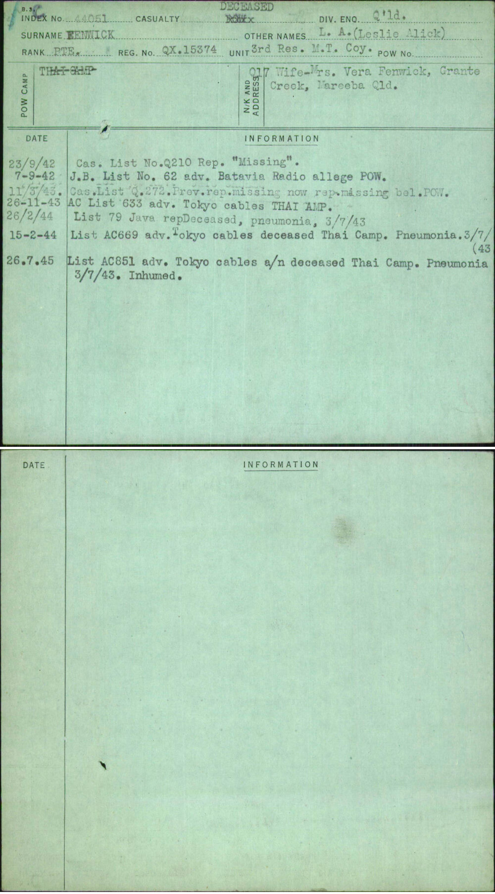 Fenwick, L A (Leslie Alick), QX15374