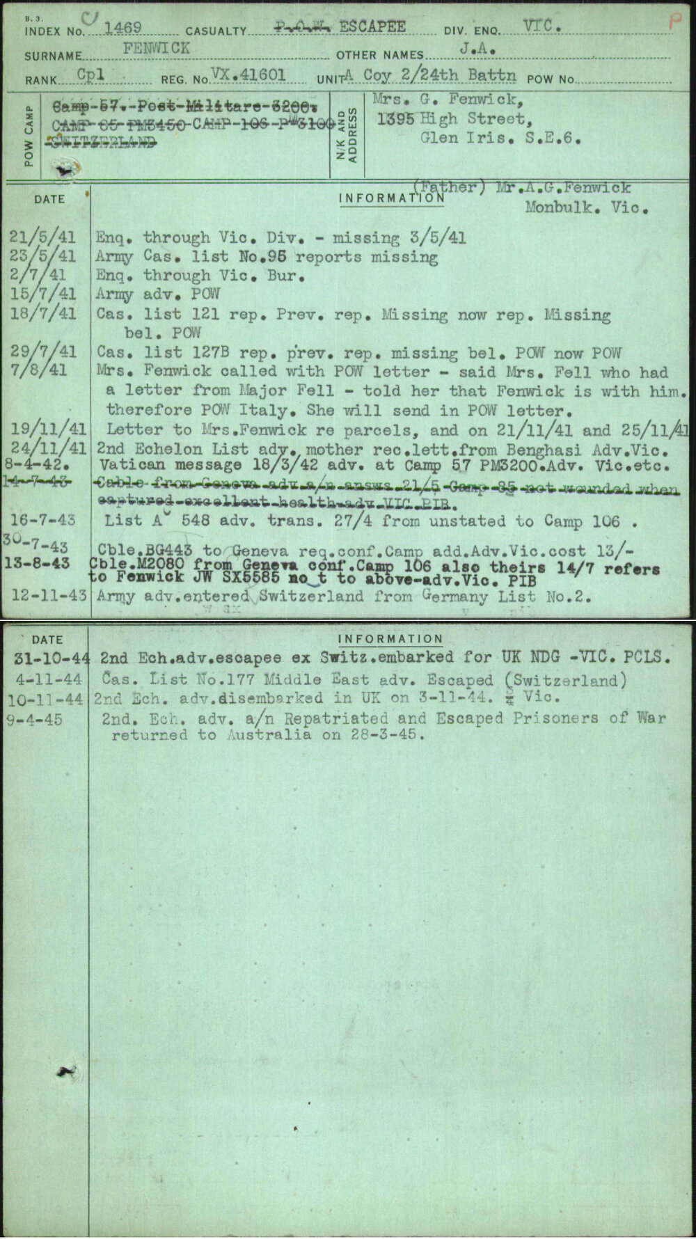 Fenwick, J A, VX41601