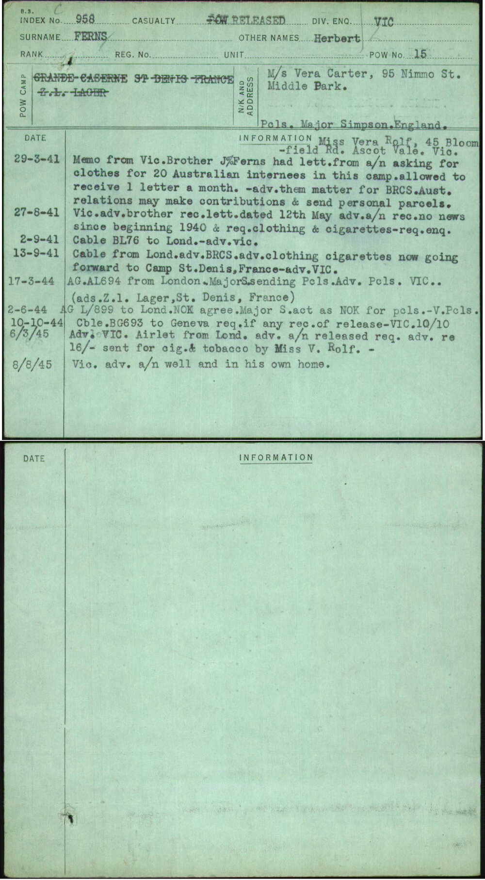 Ferns, Herbert, [No Service Number]