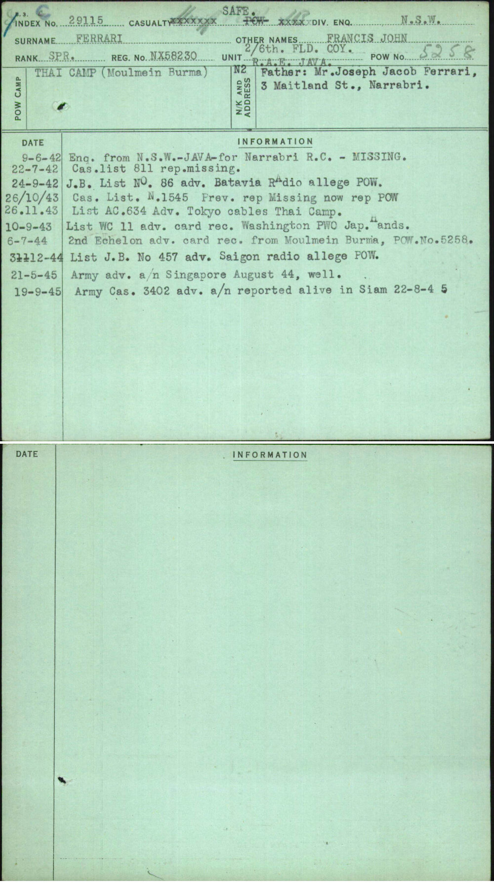 Ferrari, Francis John, NX58230