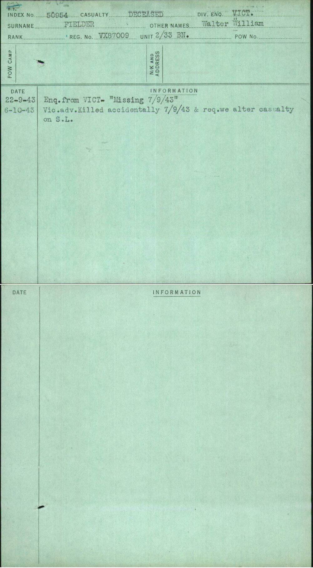 Fielder, Walter William, VX87009