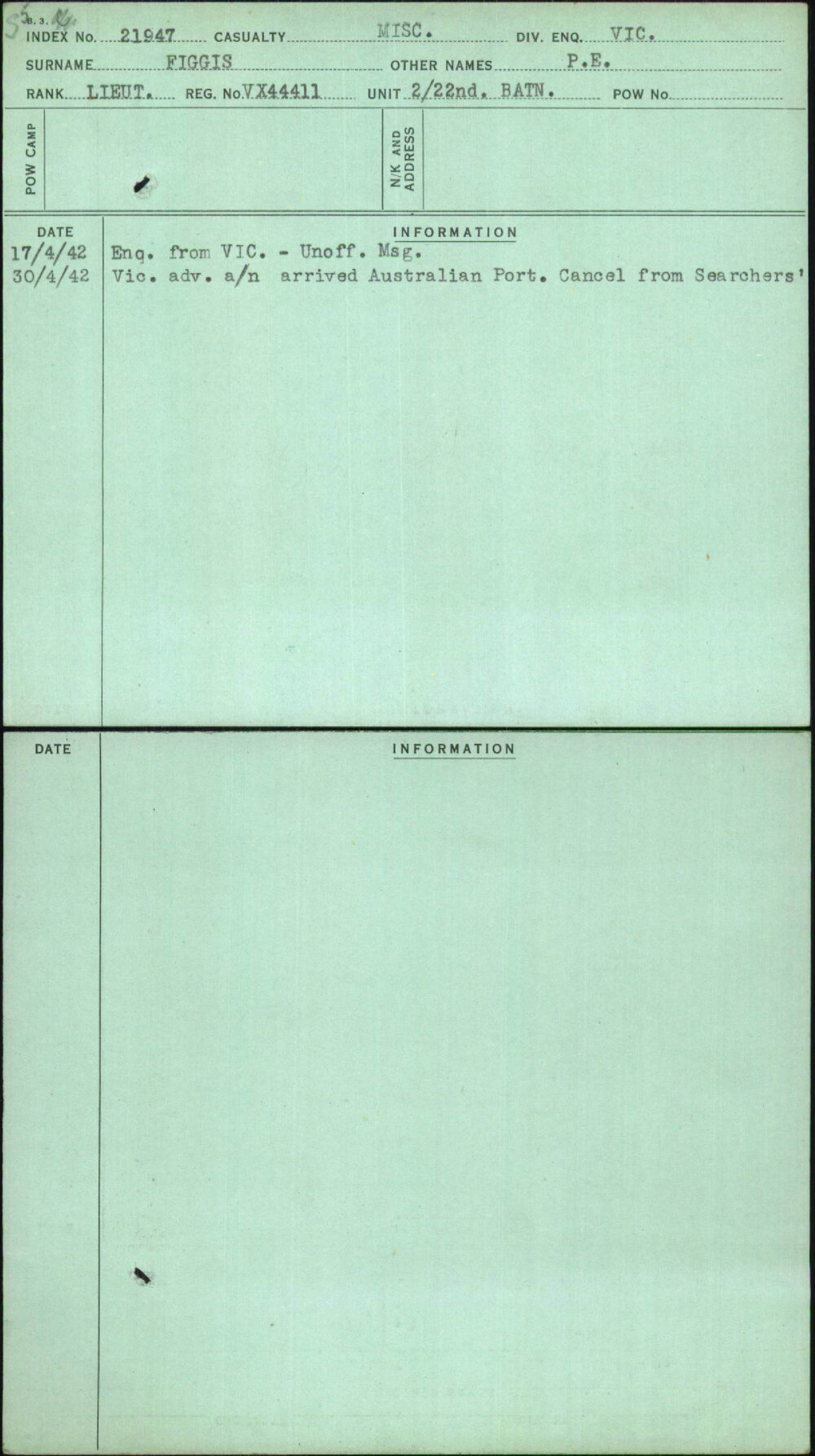 Figgis, P E, VX44411