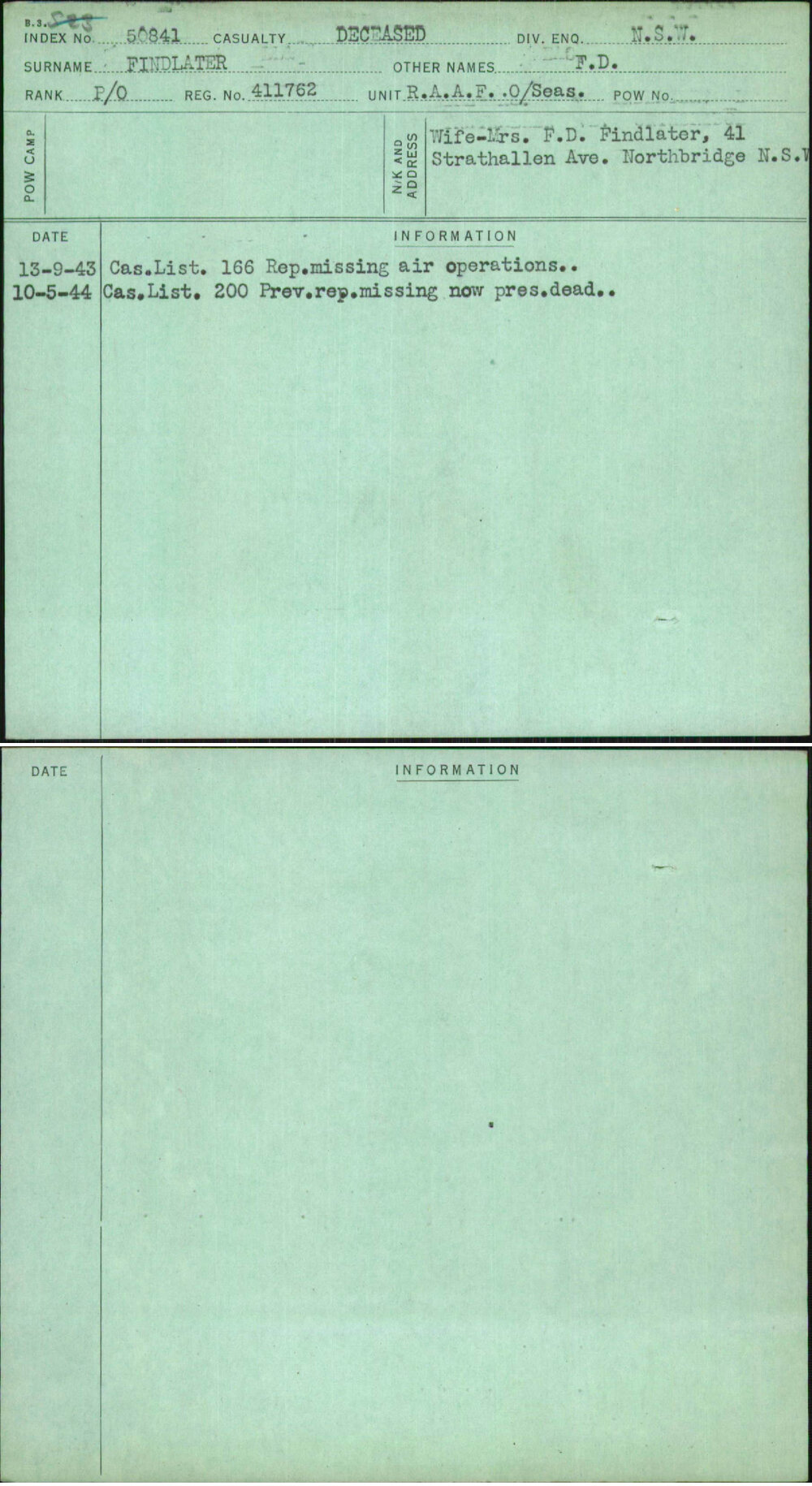 Findlater, F D, 411762