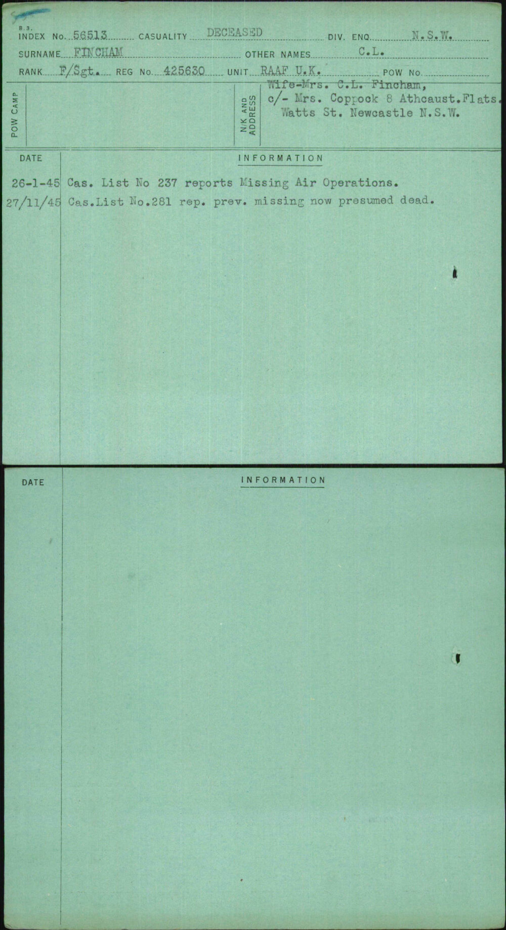 Fincham, C L, 425630