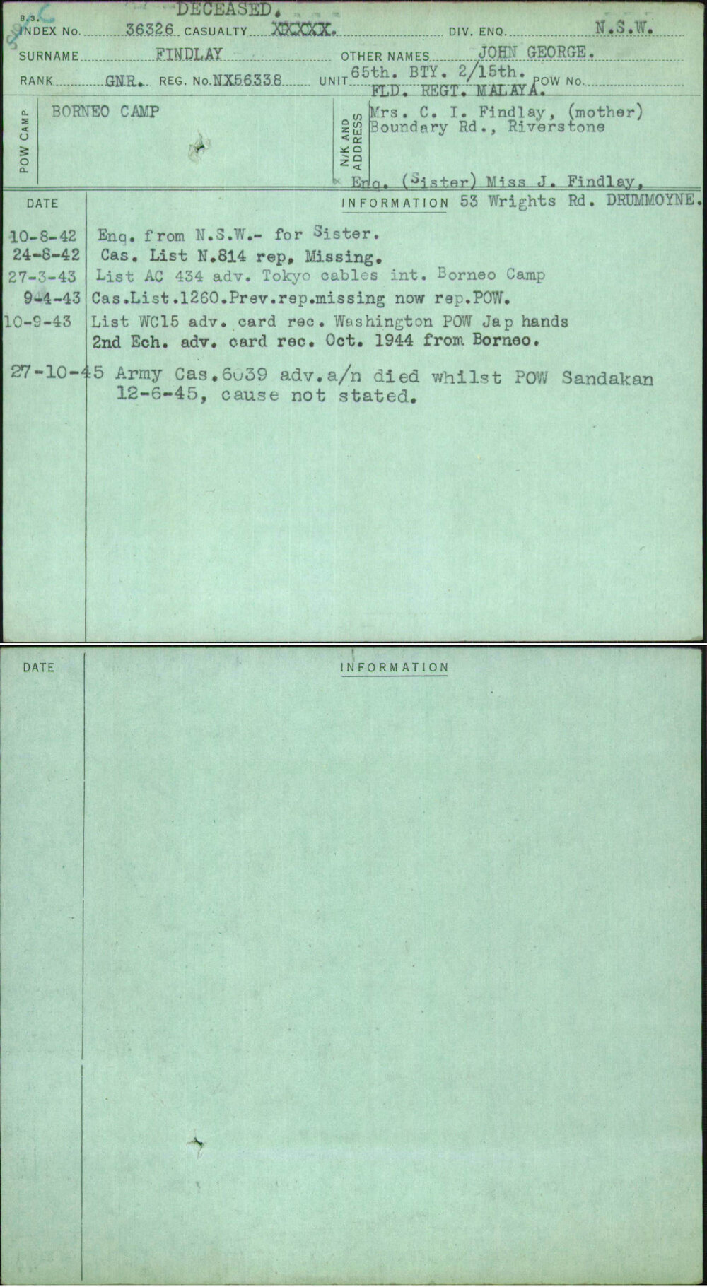 Findlay, John George, NX56338