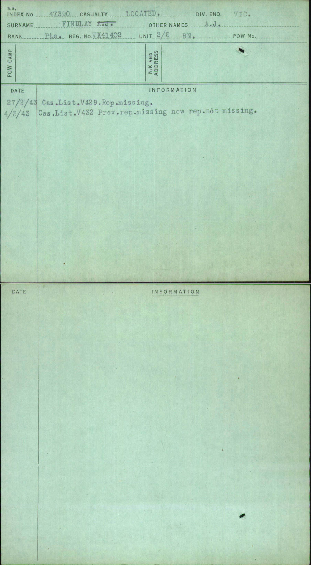 Findlay, A J, VX41402