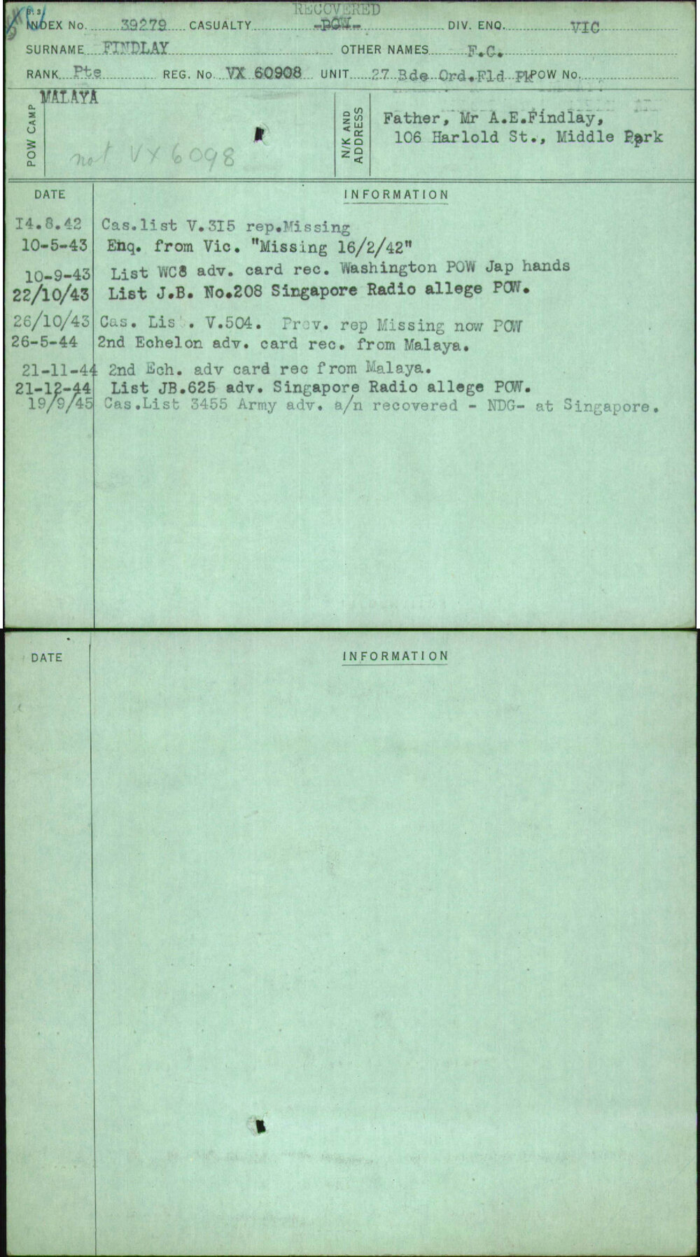 Findlay, F C, VX60908