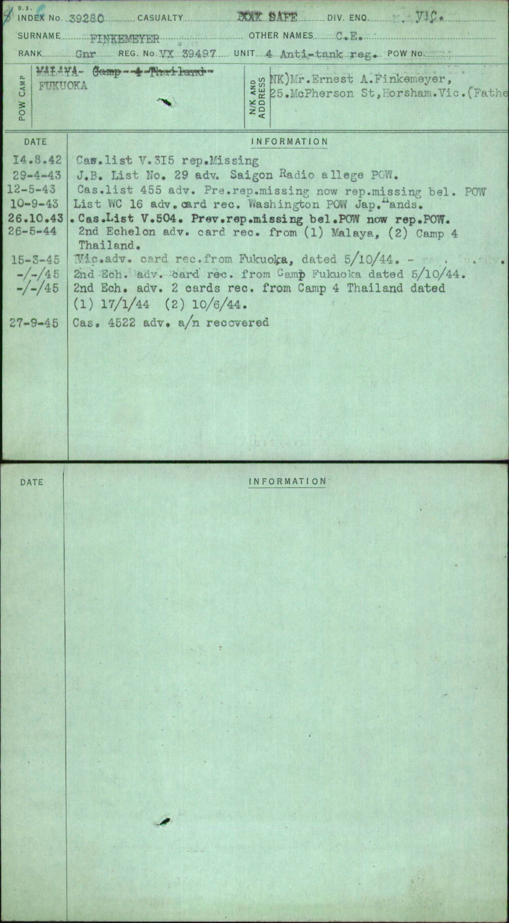 Finkemeyer, C E, VX39497