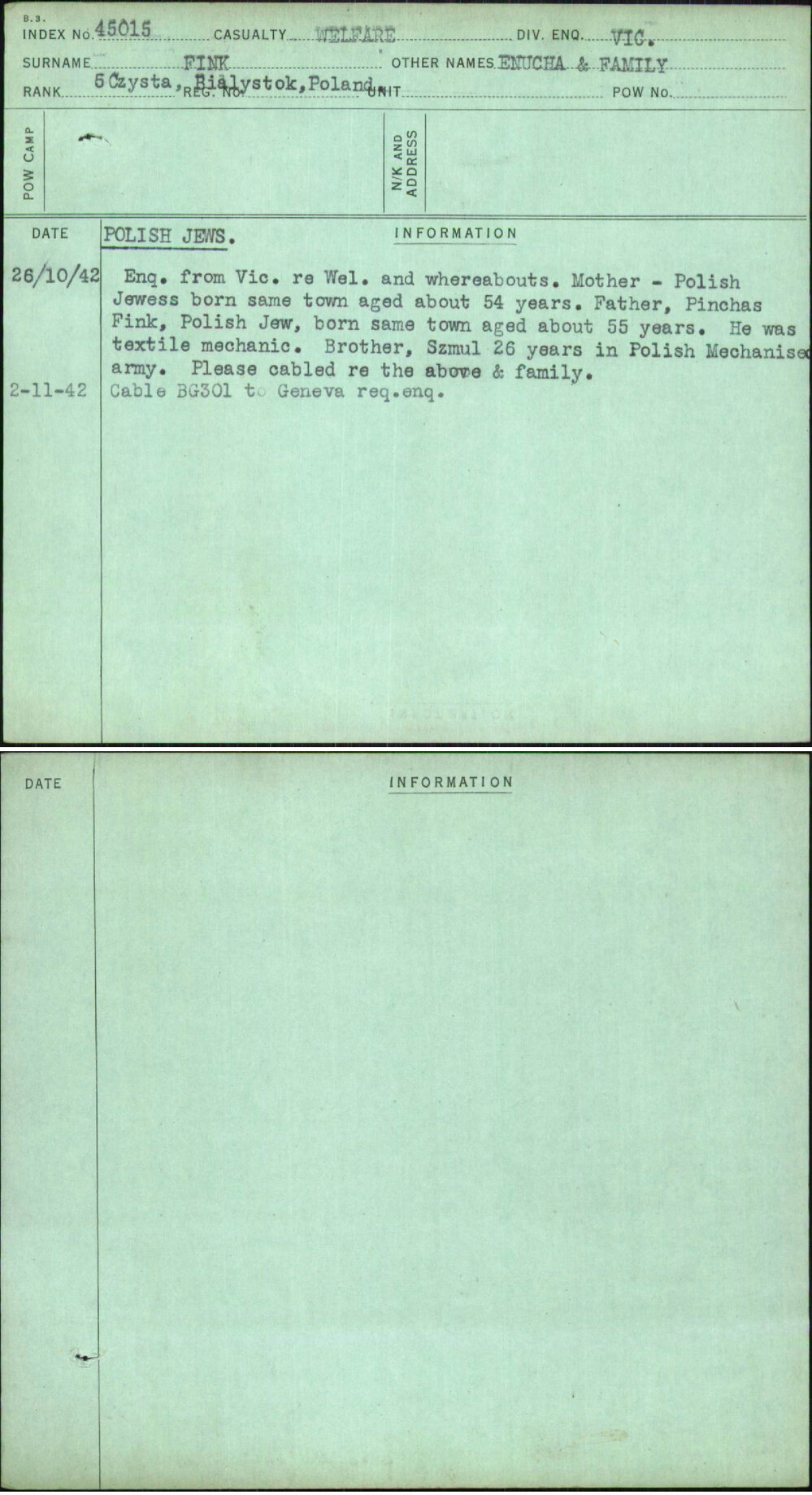 Fink, Enucha &amp; Family, [No Service Number]