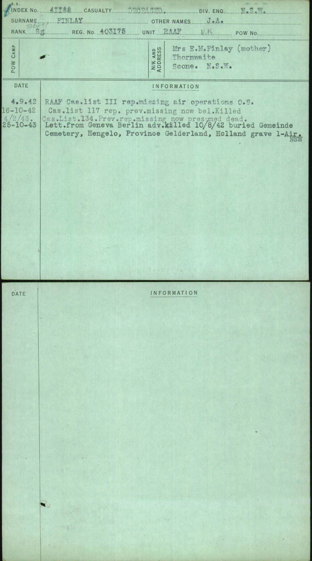 Finlay, J A, 403175