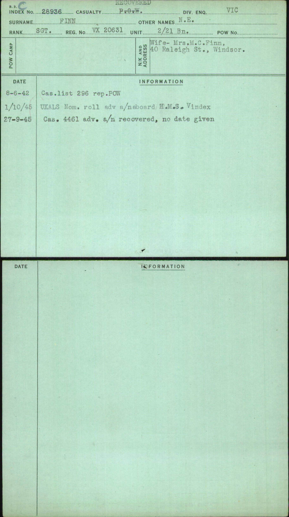 Finn, N E, VX20631