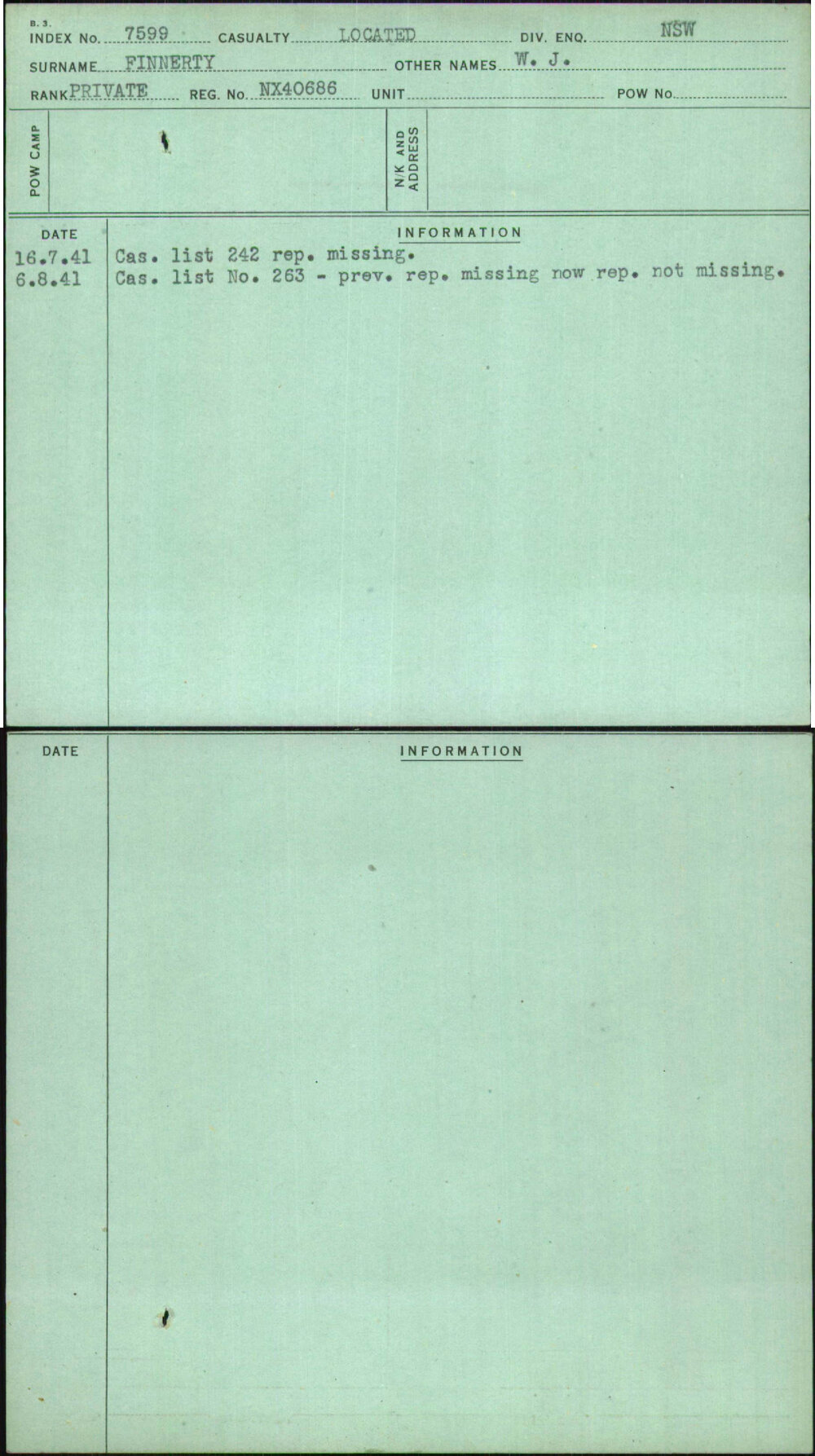 Finnerty, W J, NX40686
