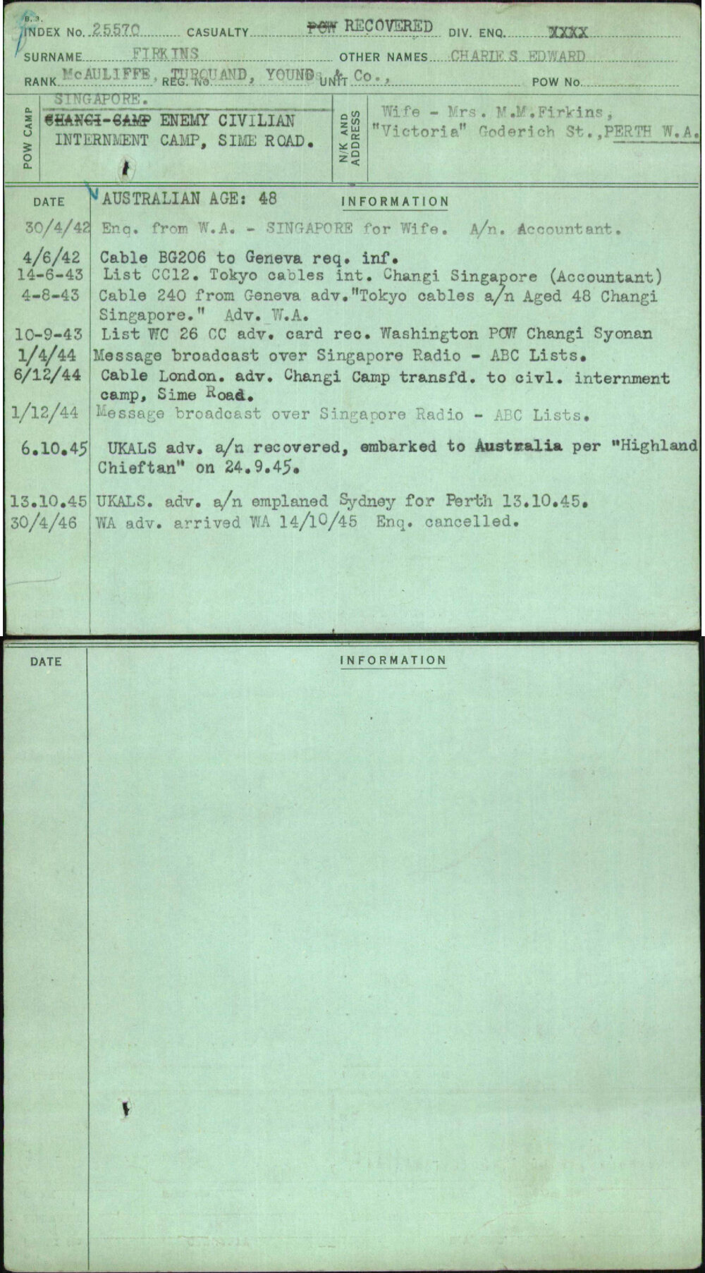 Firkins, Charie S Edward, [No Service Number]