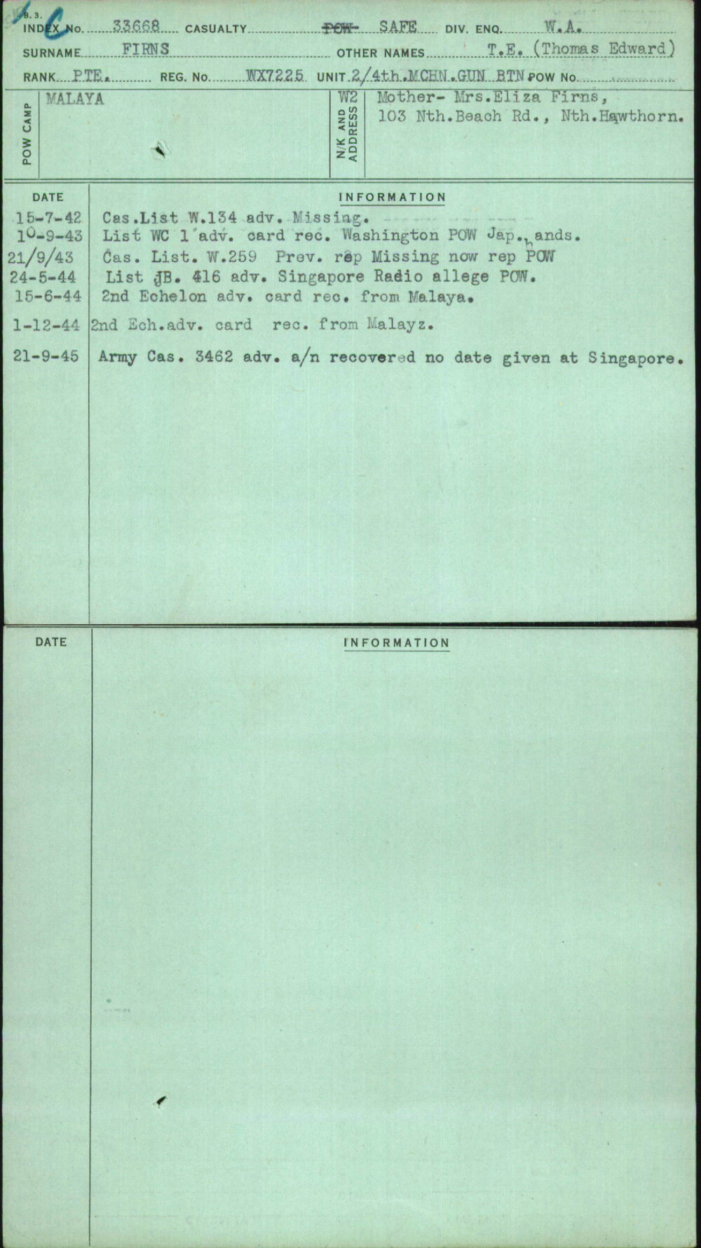 Firns, T E (Thomas Edward), WX7225