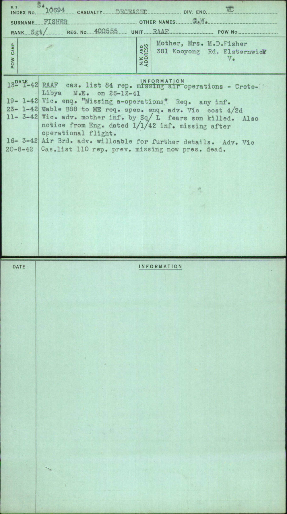 Fisher, G W, 400555