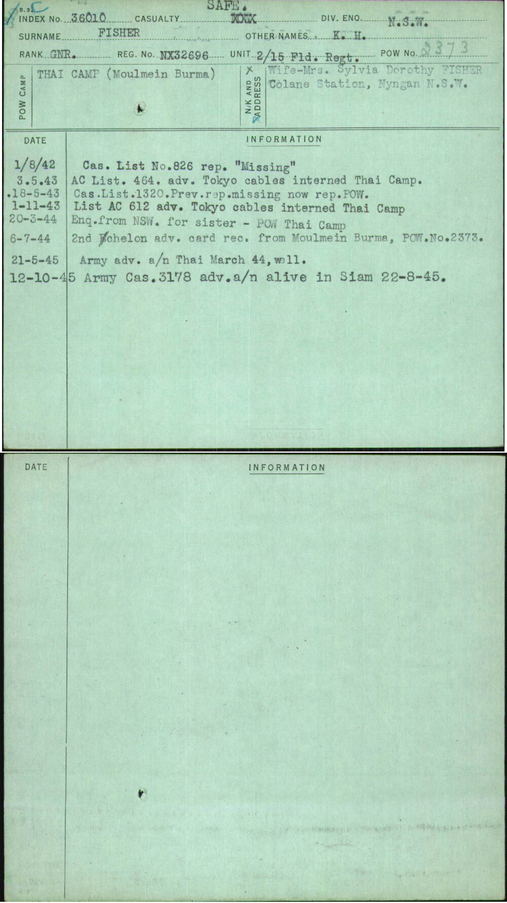 Fisher, K H, NX32696