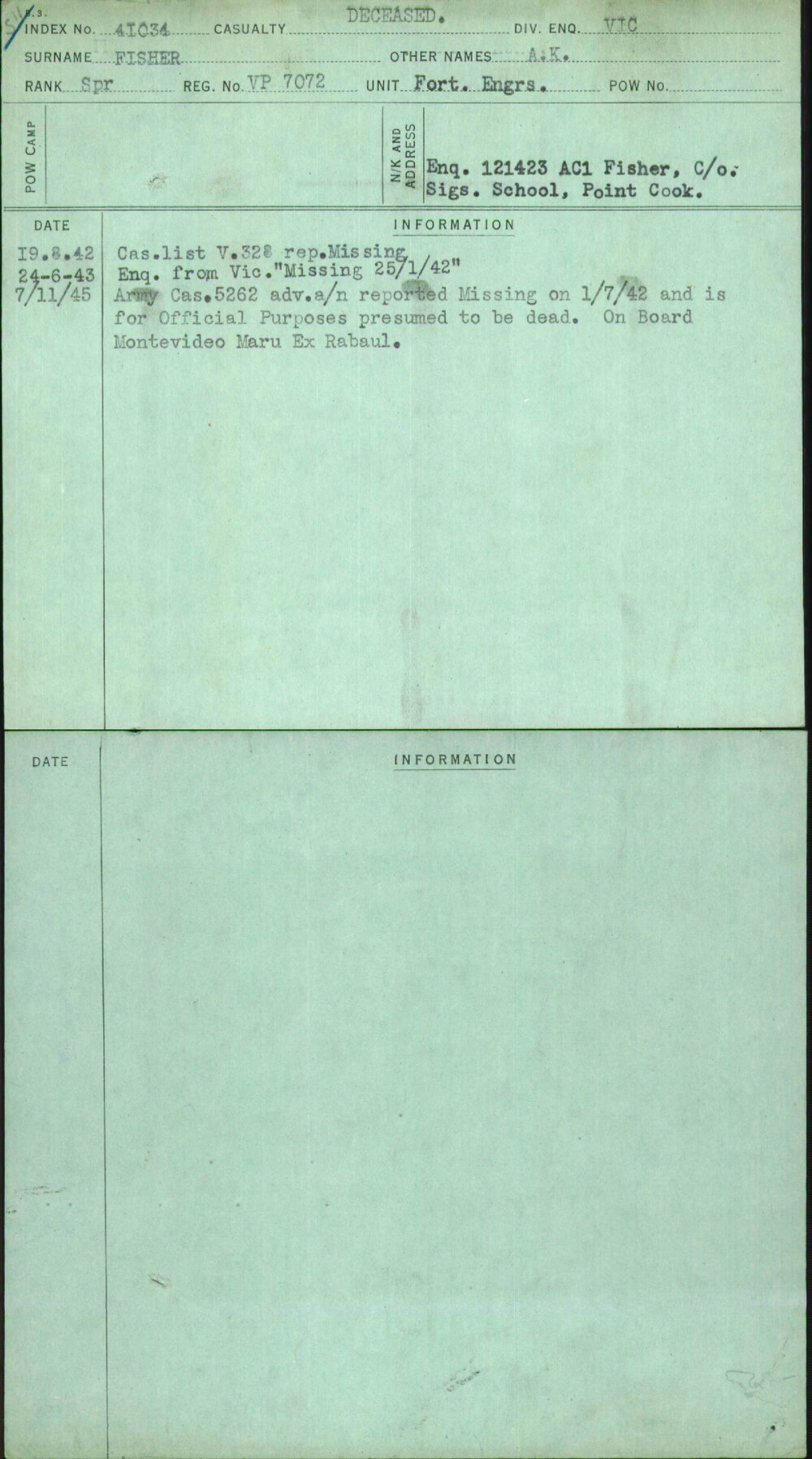 Fisher, A K, Vp7072