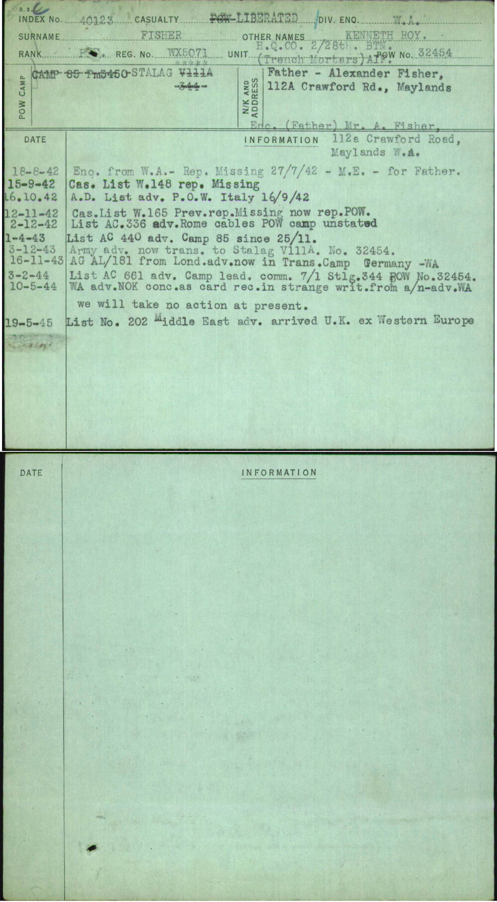 Fisher, Kenneth Roy, WX5071