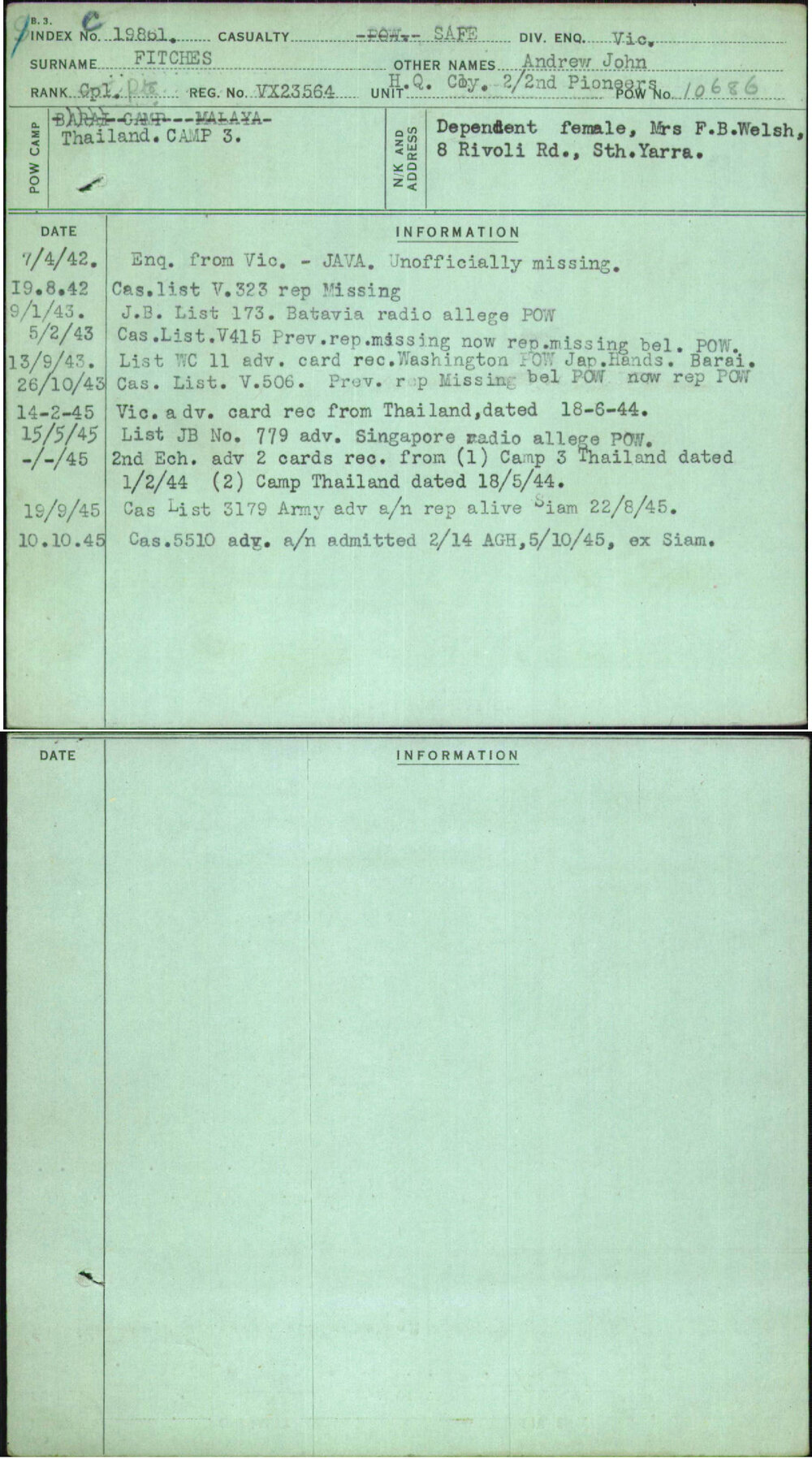Fitches, Andrew John, VX23564 | University of Melbourne Archives