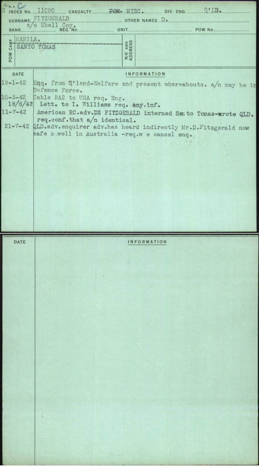 Fitzgerald, D, [No Service Number]