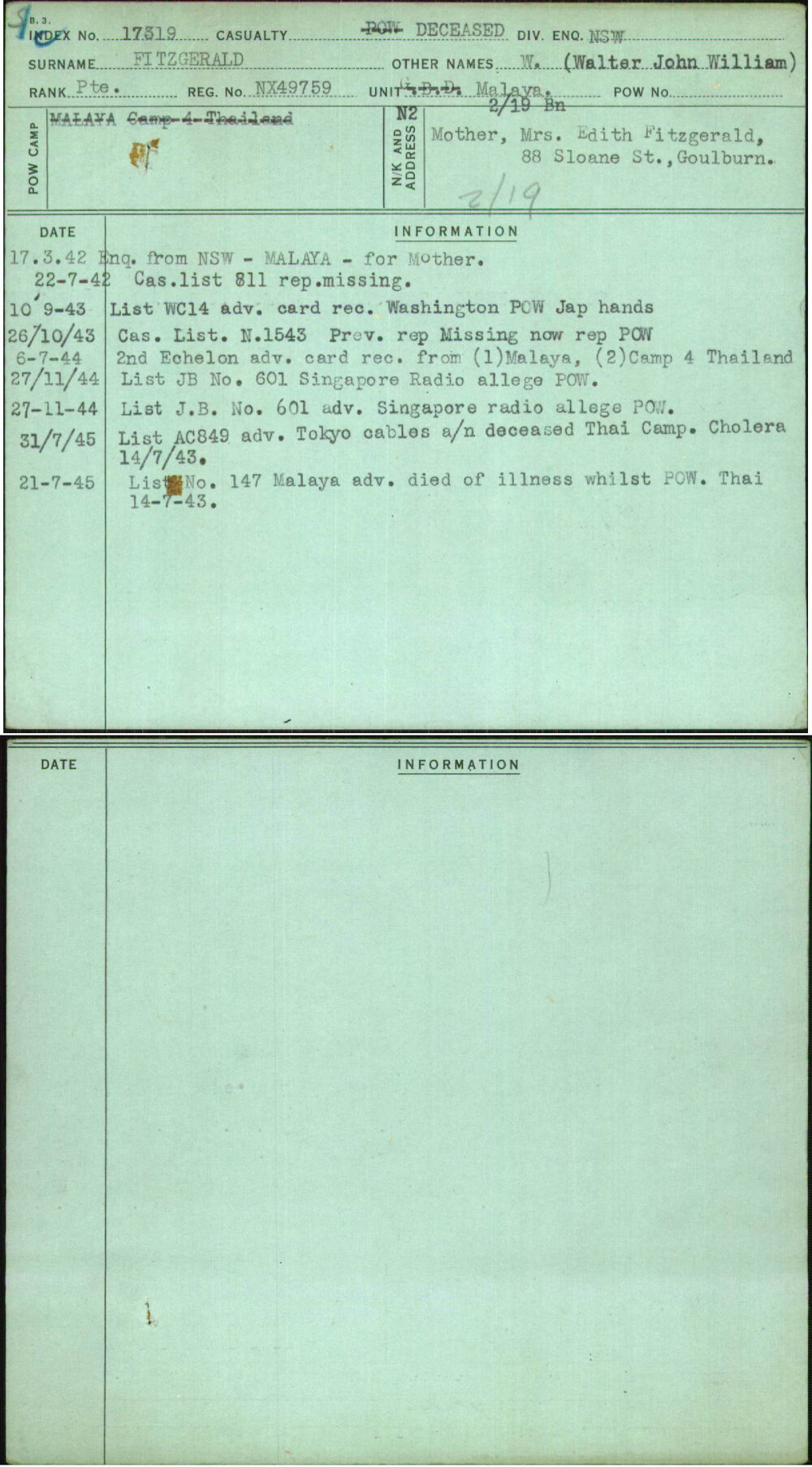 Fitzgerald, W (Walter John William), NX49759