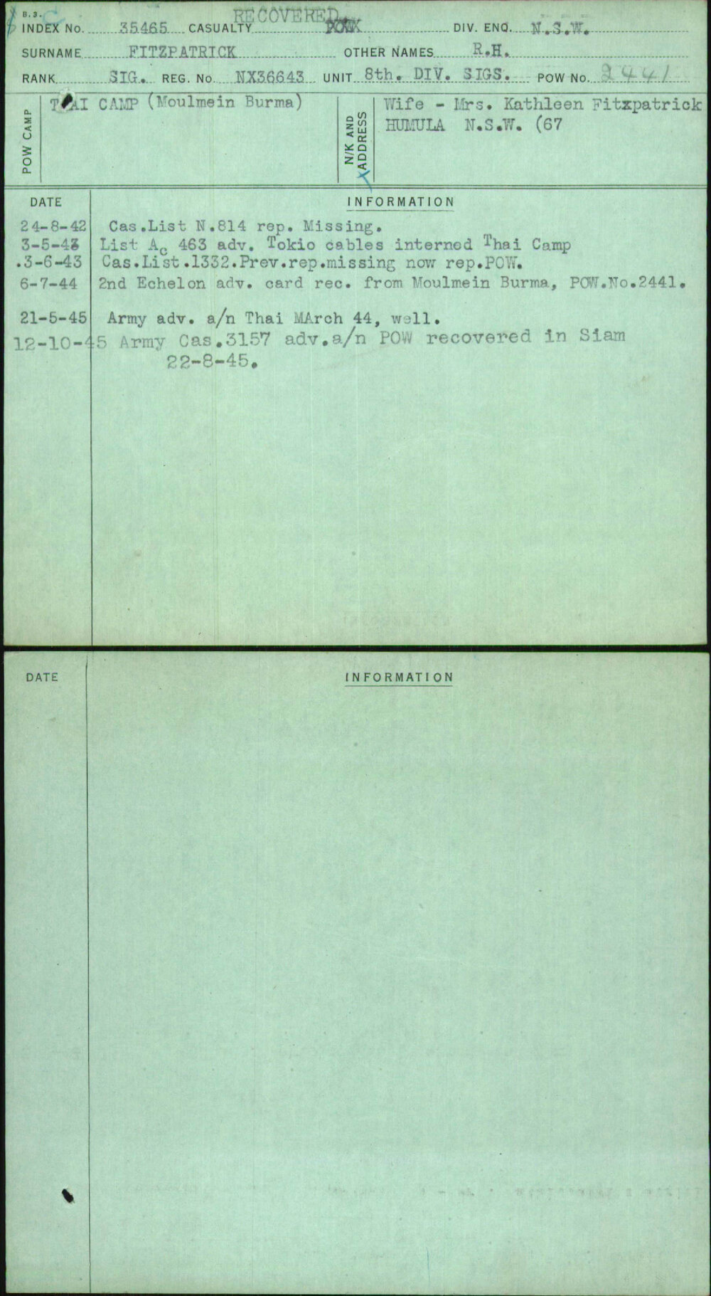 Fitzpatrick, R H, NX36643