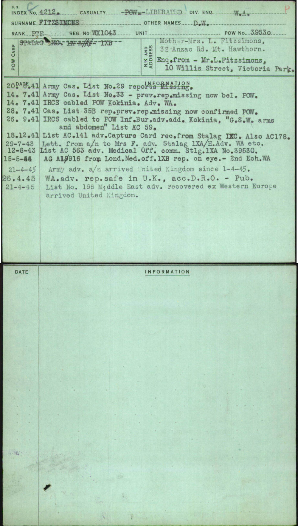 Fitzsimons, D W, WX1043