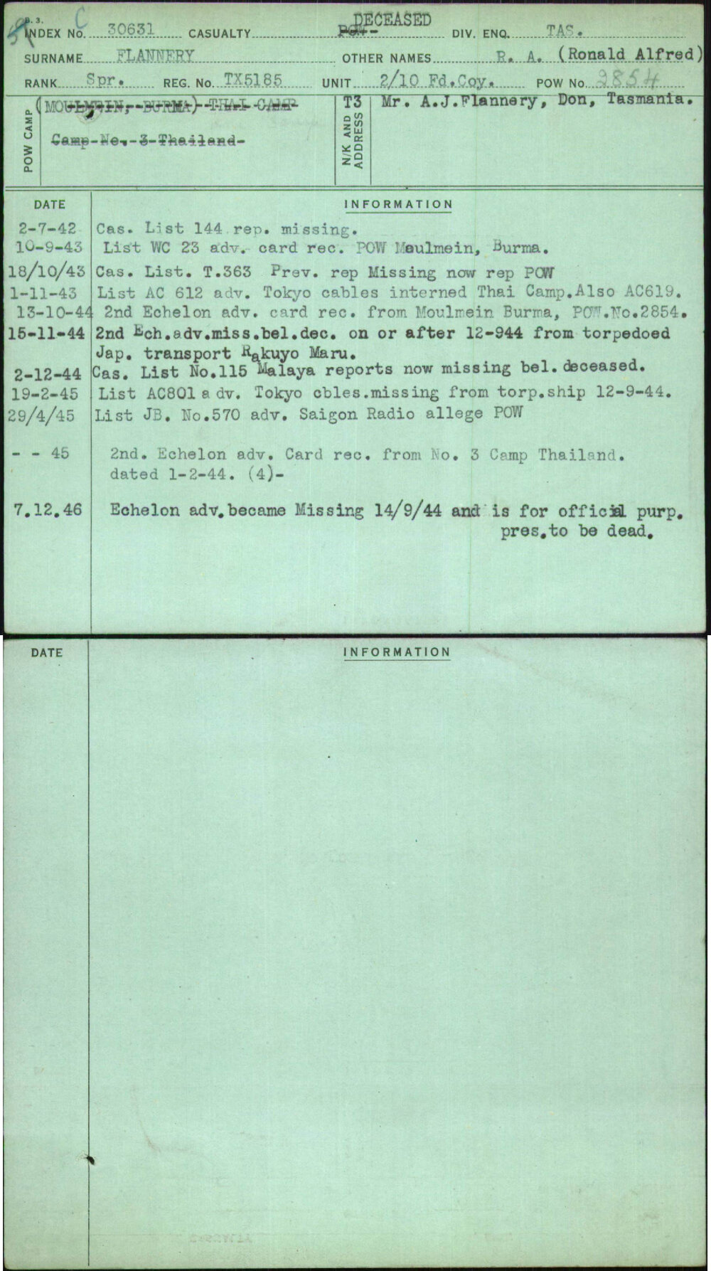 Flannery, R A (Ronald Alfred), TX5185