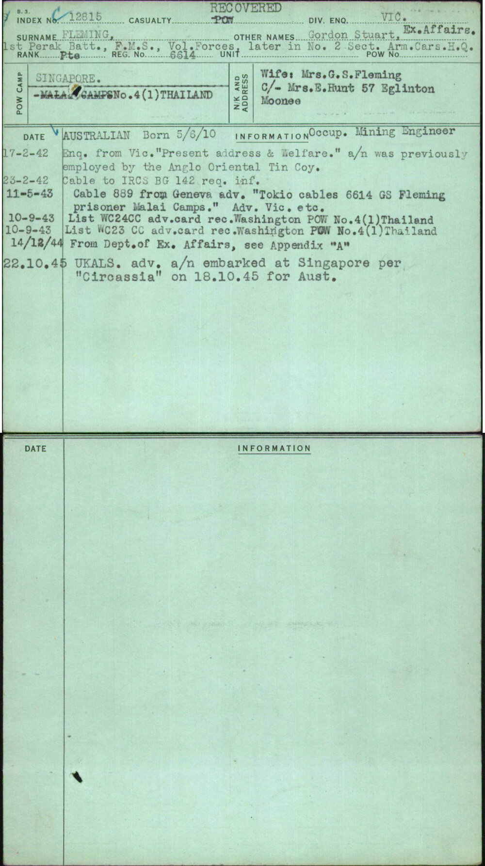 Fleming, Gordon Stuart Ex Affairs, 6614